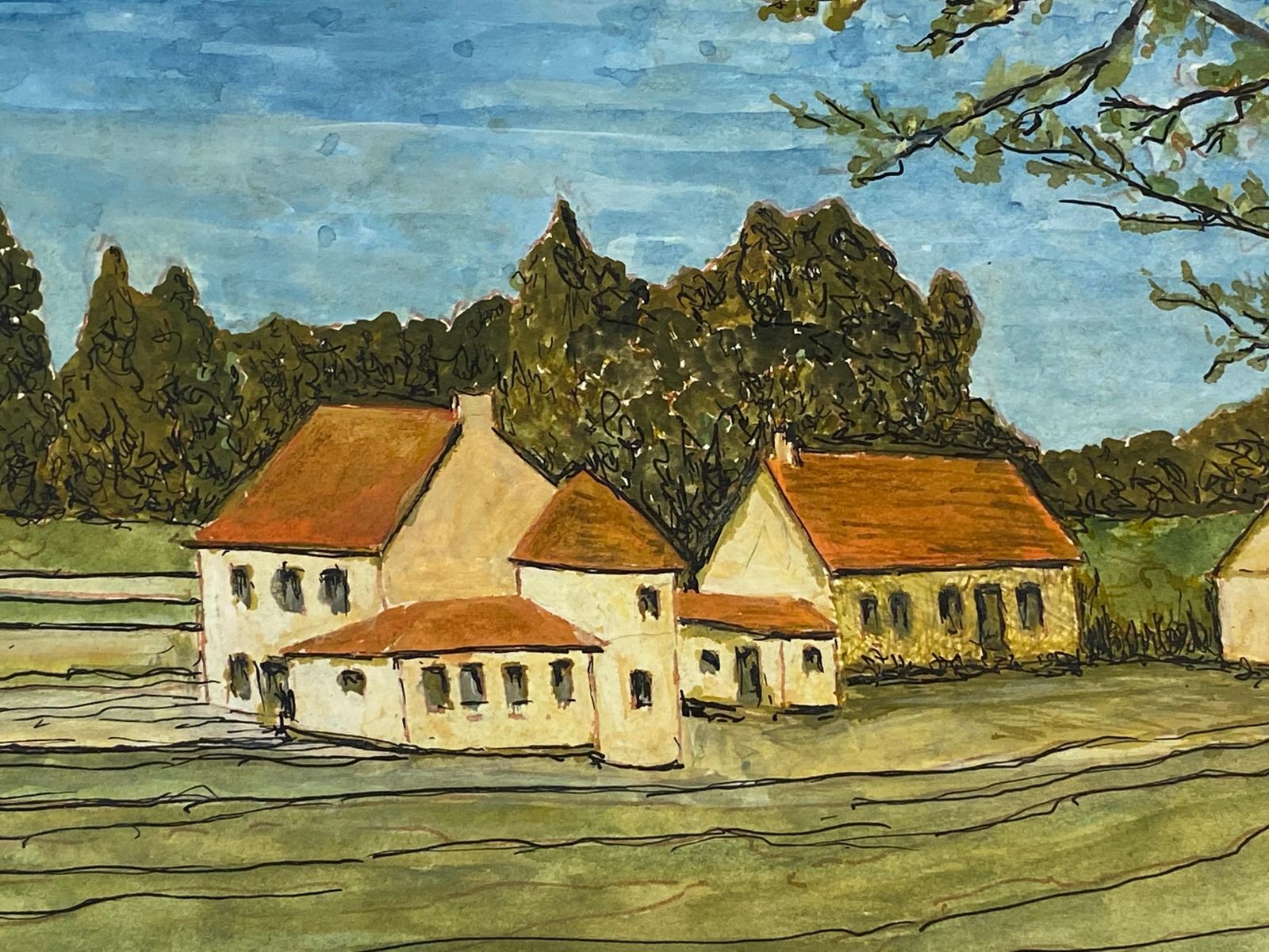 Unknown1950's French Modernist/ Cubist Signed Painting   French Landscape Of Houses1950 photo vinterior