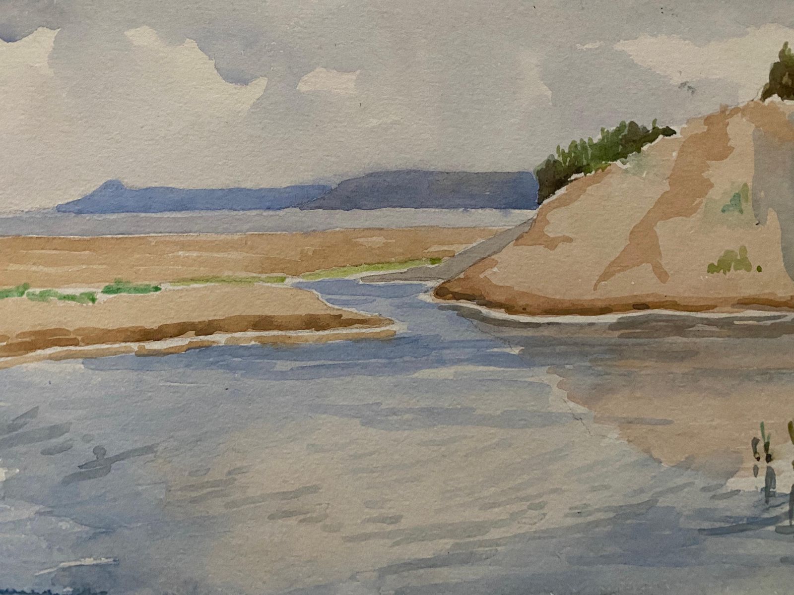 Unknown1900's English Impressionist Watercolor Painting Gentle Blue And Cream Seascapecirca 1900s photo for sale