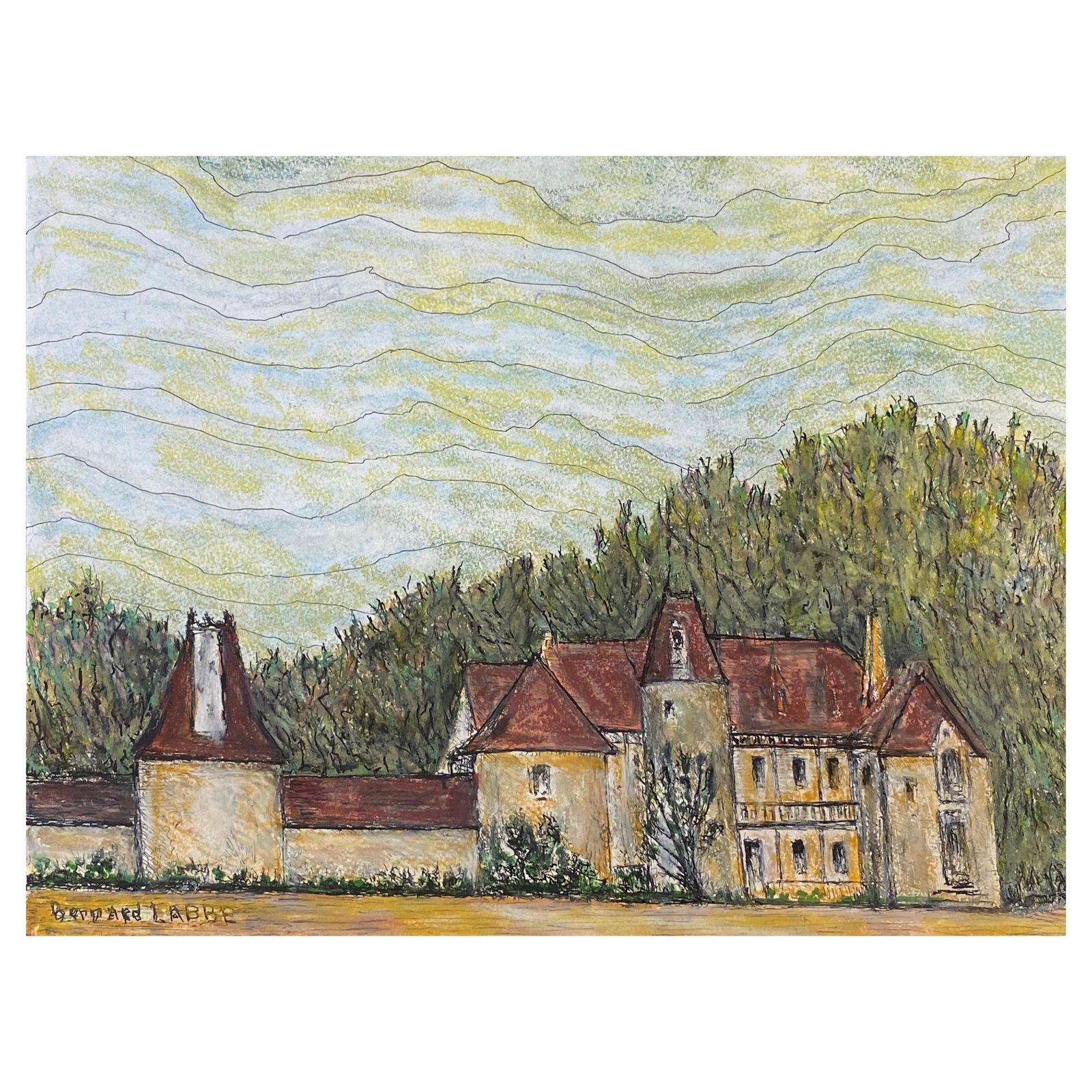 Unknown1950's French Modernist/ Cubist Painting Signed, French Chateau1950s