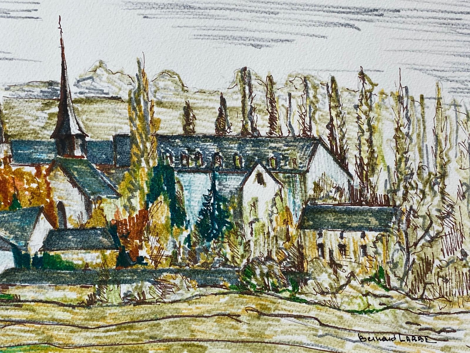 Unknown1950's French Modernist / Cubist Painting Signed, View Of Green French Village1950 photo buy