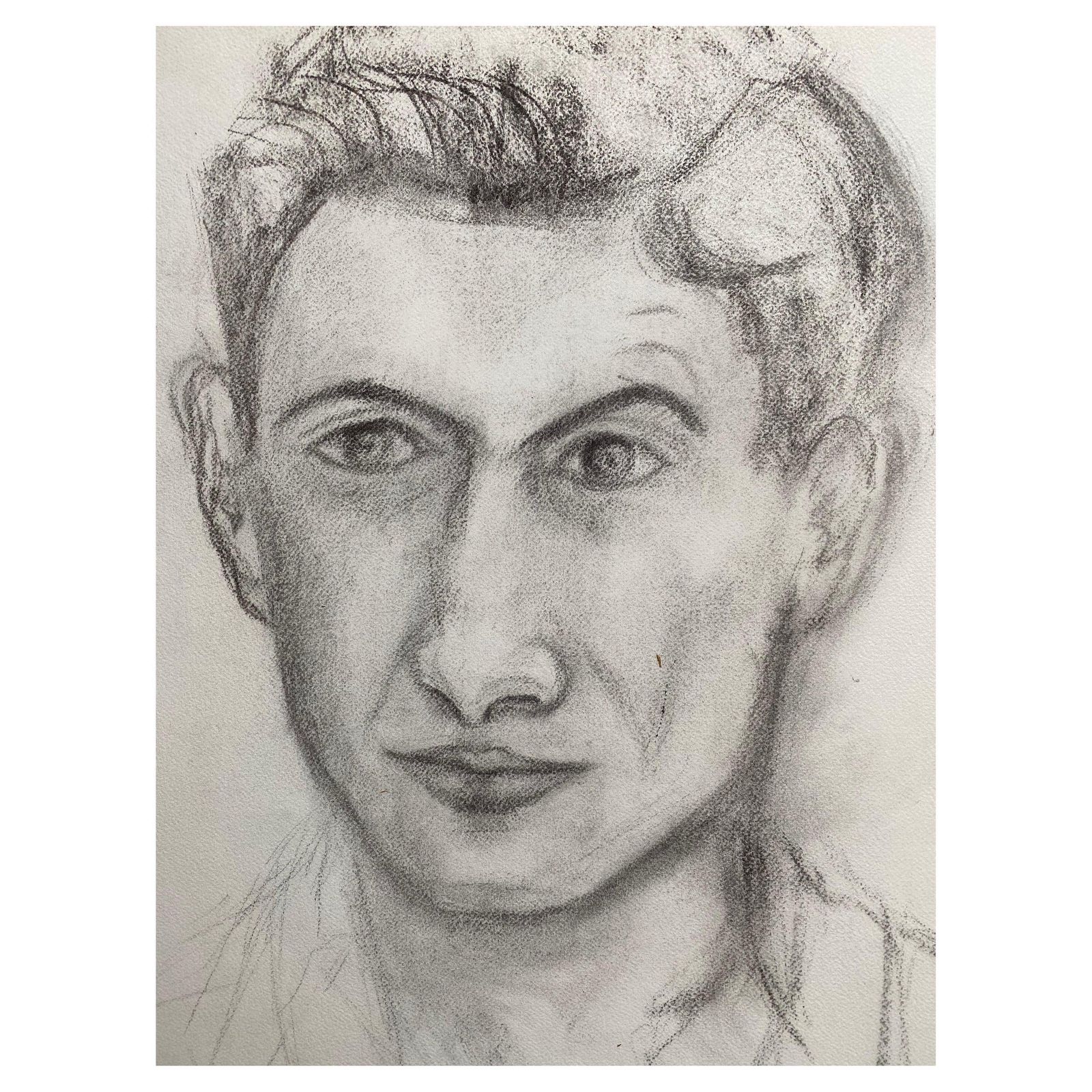Unknownmid 20th Century French Charcoal Drawing   Portrait Of A Mancirca 1950s