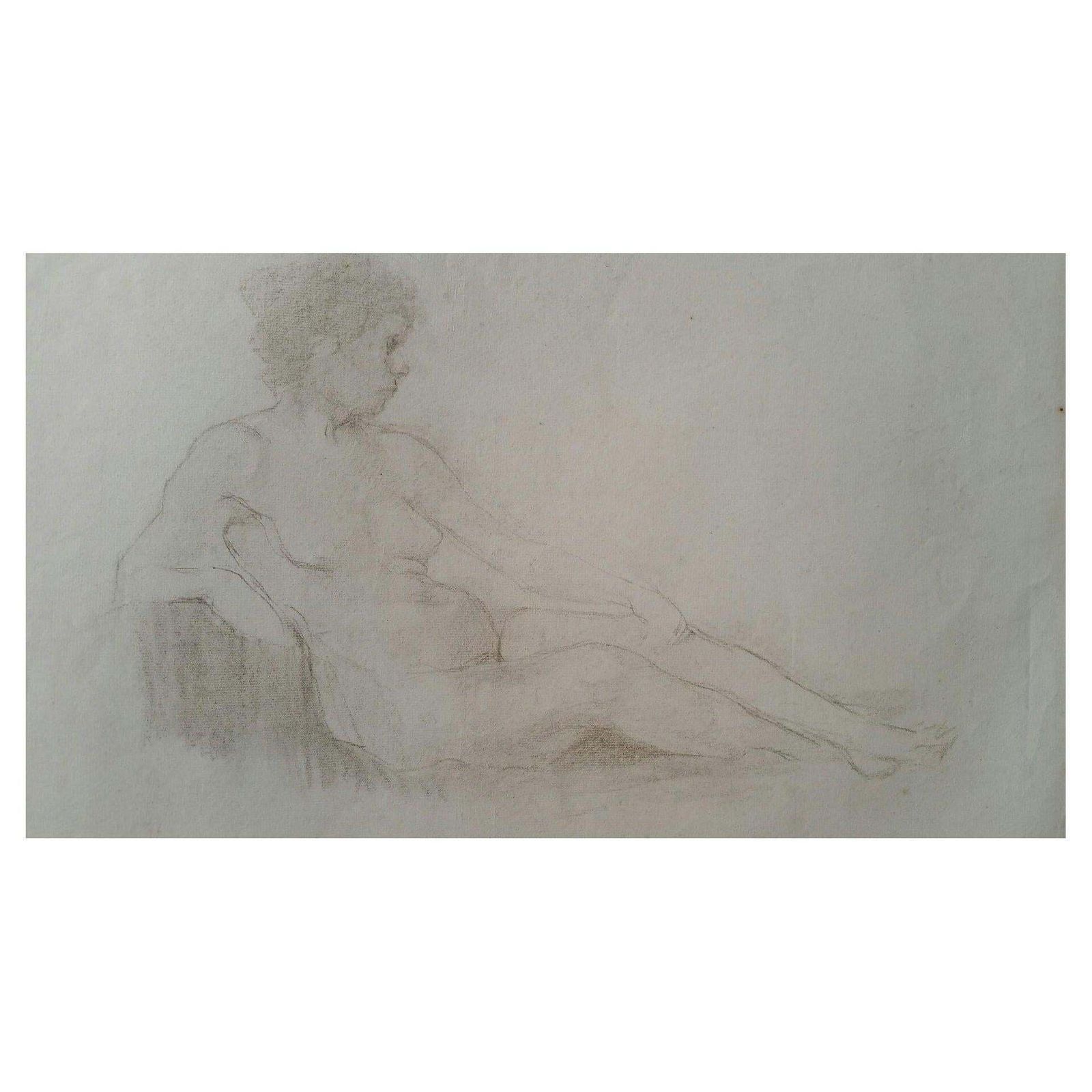 Unknownenglish Antique Portrait Sketch Of Reclining Female Nude 'Double Sided'circa 1880 1905