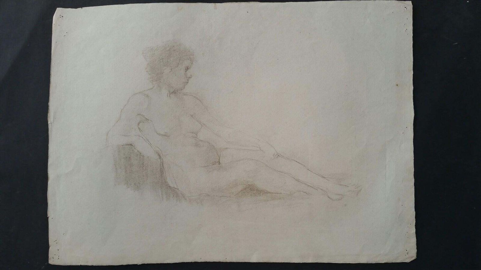 Unknownenglish Antique Portrait Sketch Of Reclining Female Nude 'Double Sided'circa 1880 1905 photo vinterior