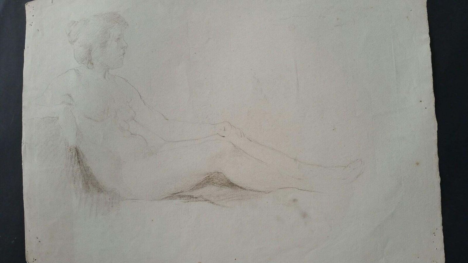 225.0 Unknownenglish Antique Portrait Sketch Of Reclining Female Nude 'Double Sided'circa 1880 1905 photo