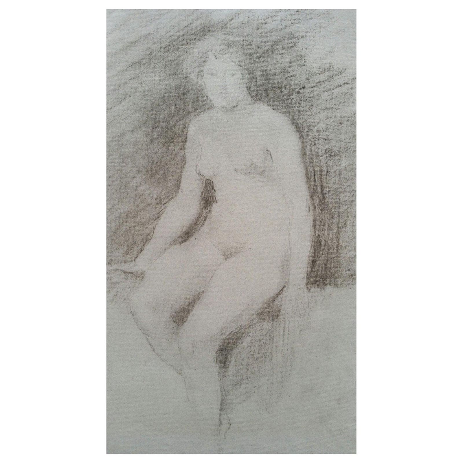 Unknownenglish Graphite Portrait Sketch Of Female Nude, Seatedcirca 1880 1905