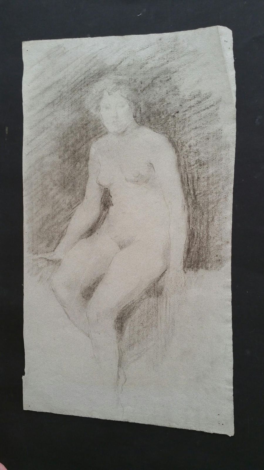 Unknownenglish Graphite Portrait Sketch Of Female Nude, Seatedcirca 1880 1905 photo furniture