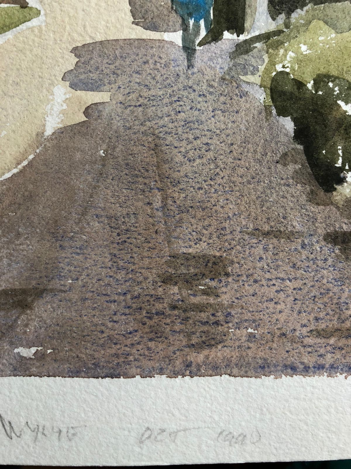 Unknownthatched Cottages Rural Street, Original British Watercolour Paintingcirca 1990 photo Art
