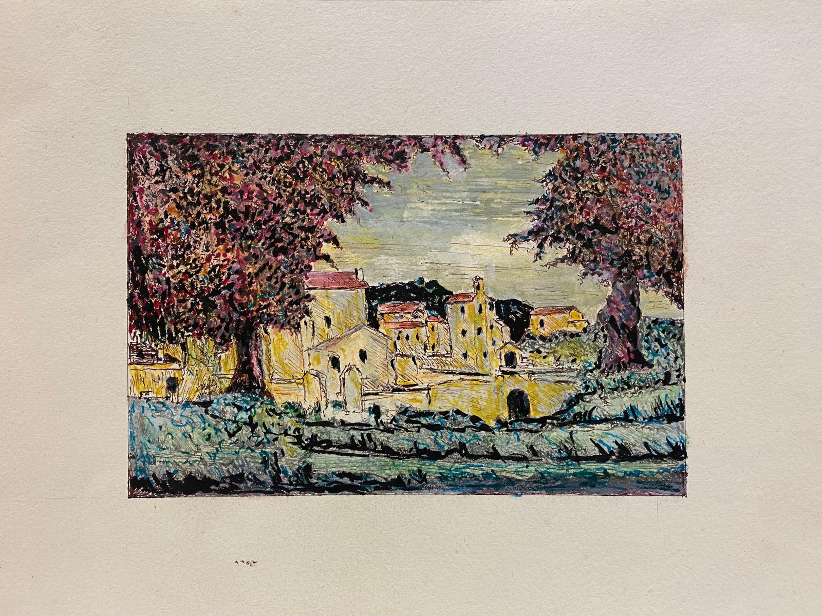 Unknown1950's Modernist Painting, Landscape Of A French Town1950s photo furniture
