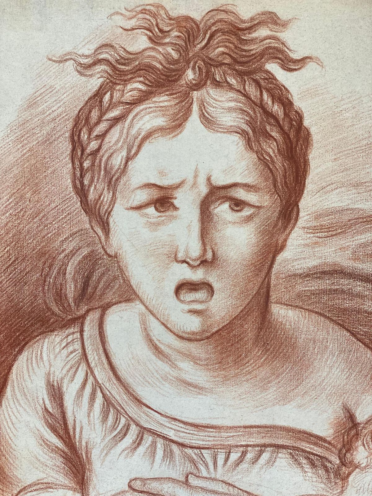 Unknownantique French Old Master Sanguine Chalk Drawing Mother & Child Portrait19th Century photo furniture