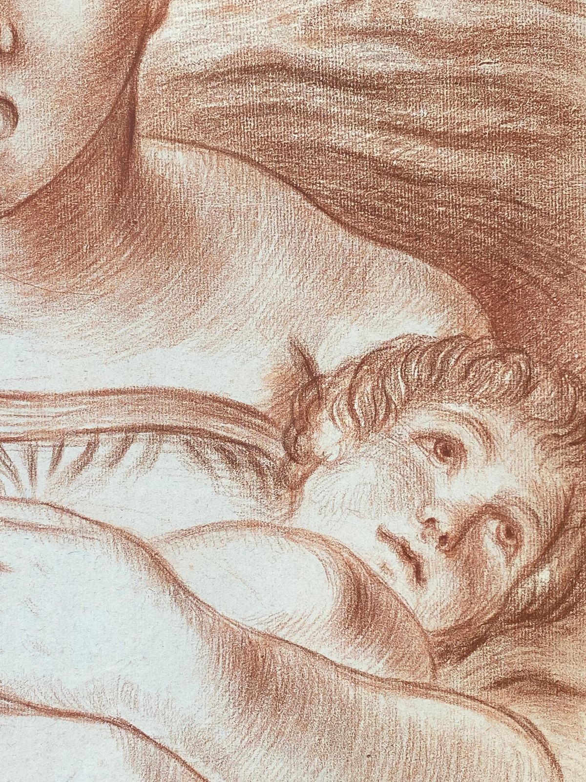 Unknownantique French Old Master Sanguine Chalk Drawing Mother & Child Portrait19th Century photo Art