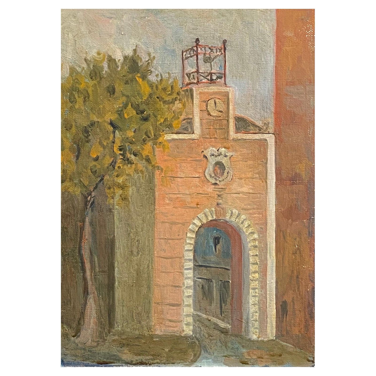 Unknown1950's French Modernist/ Cubist Painting Signed, French Clock Towermid 20th Century