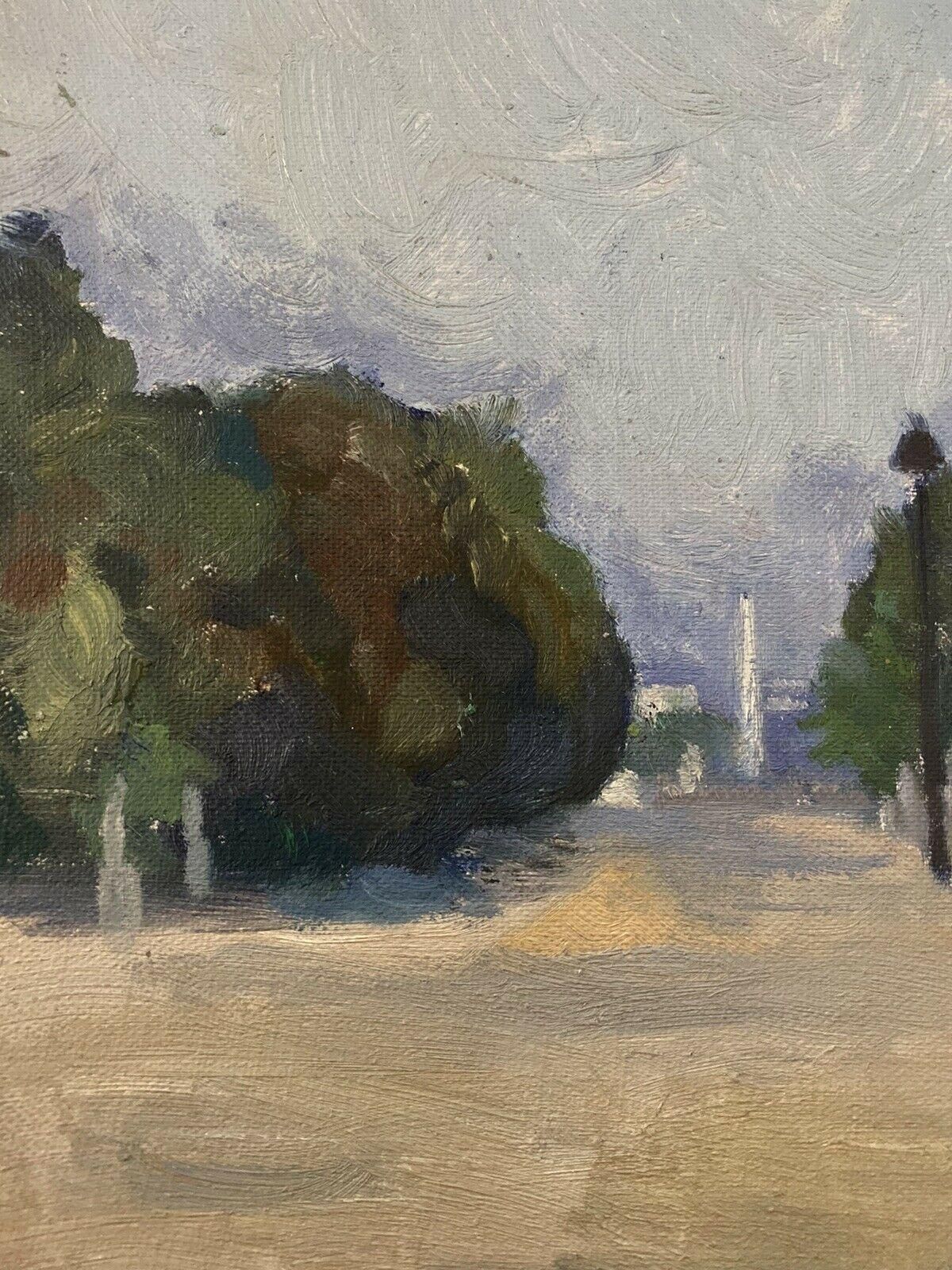 Unknowngenevieve Zondervan, French Oil Painting, Paris Park Scene Statuescirca 1950s photo for sale