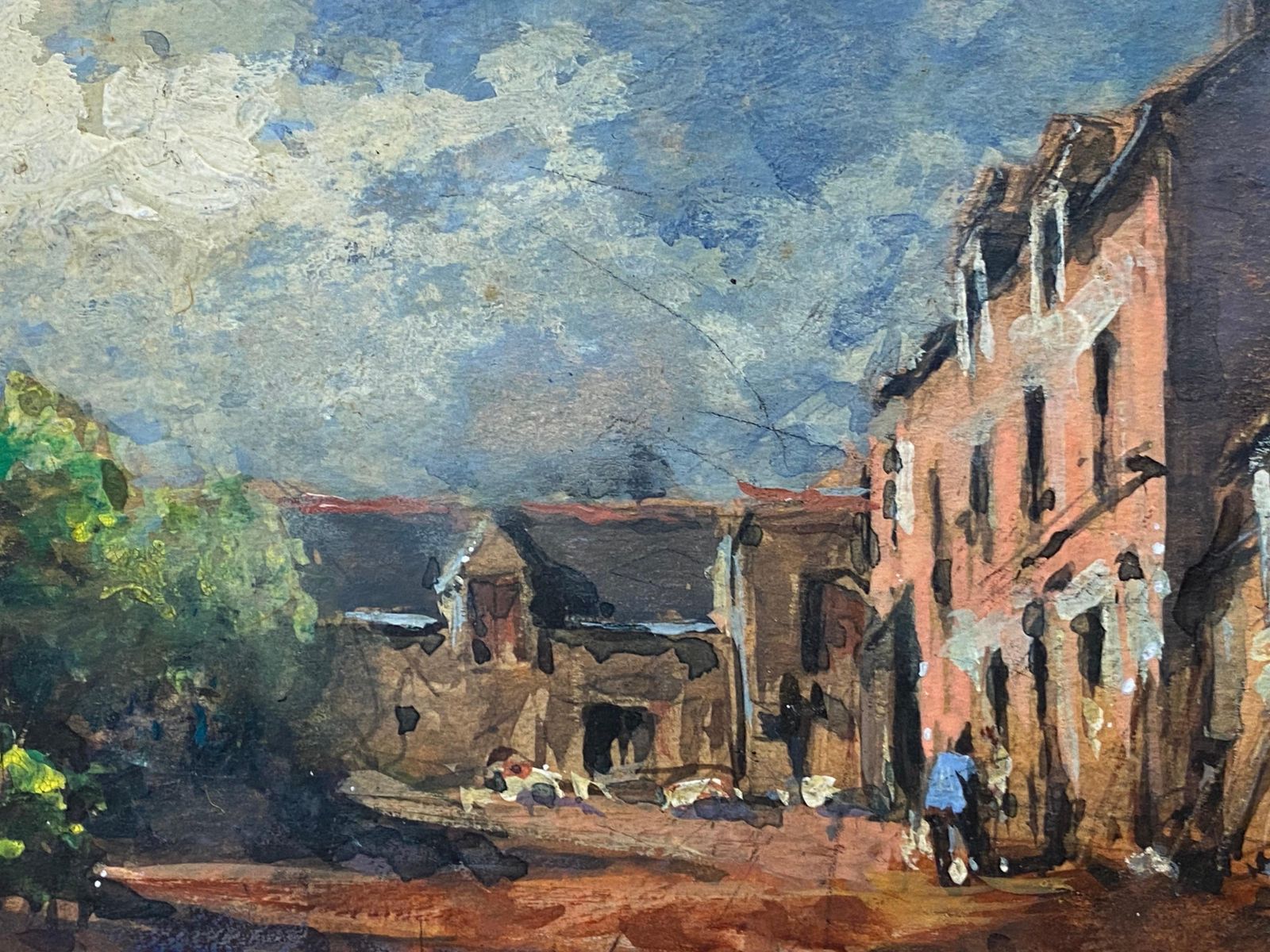 Unknownfrench Impressionist En Plein Air Oil Painting   Village Scene With Figures20th Century photo furniture