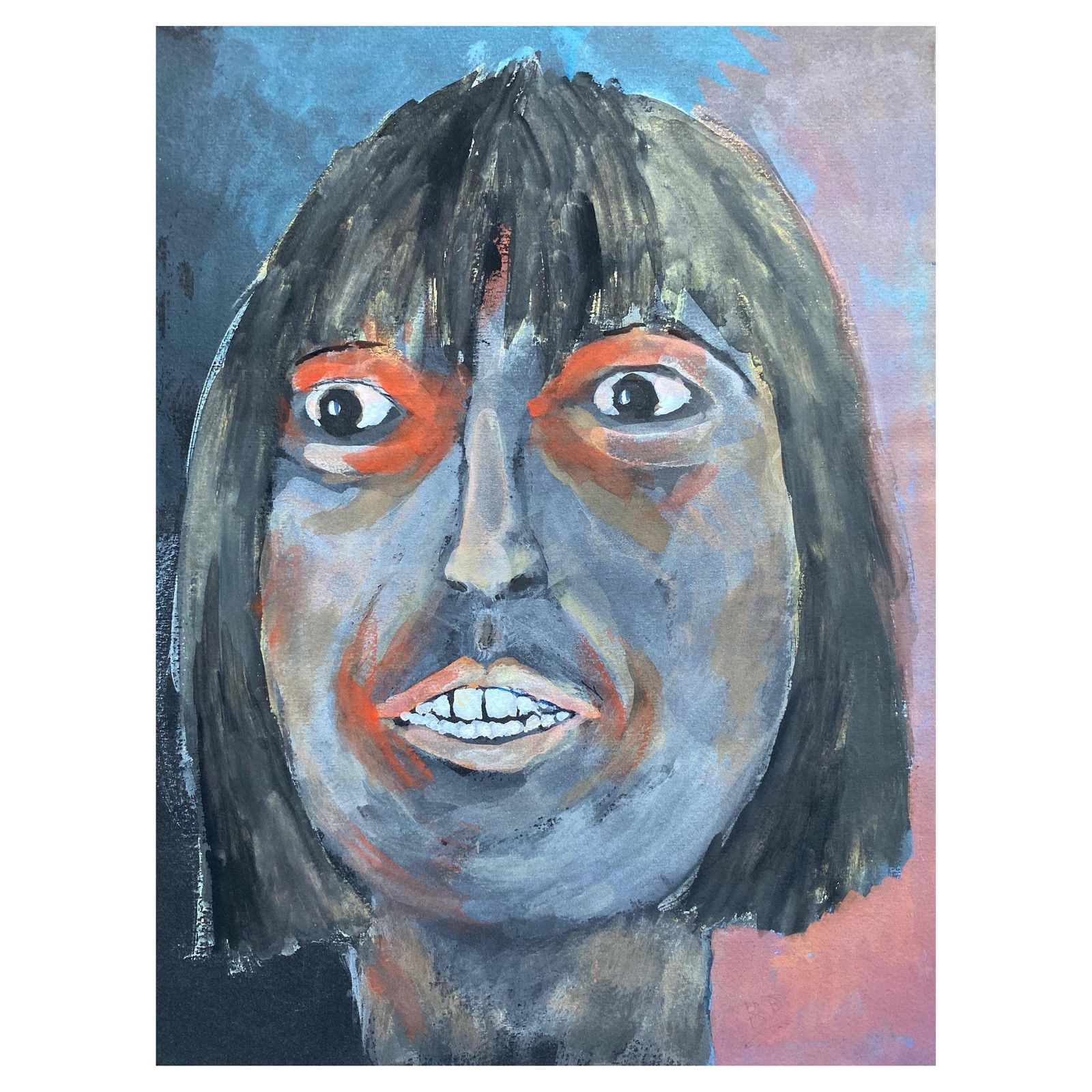 Unknown1960's French Portrait Intense Close Up Face Of Woman   Caricaturecirca 1960s