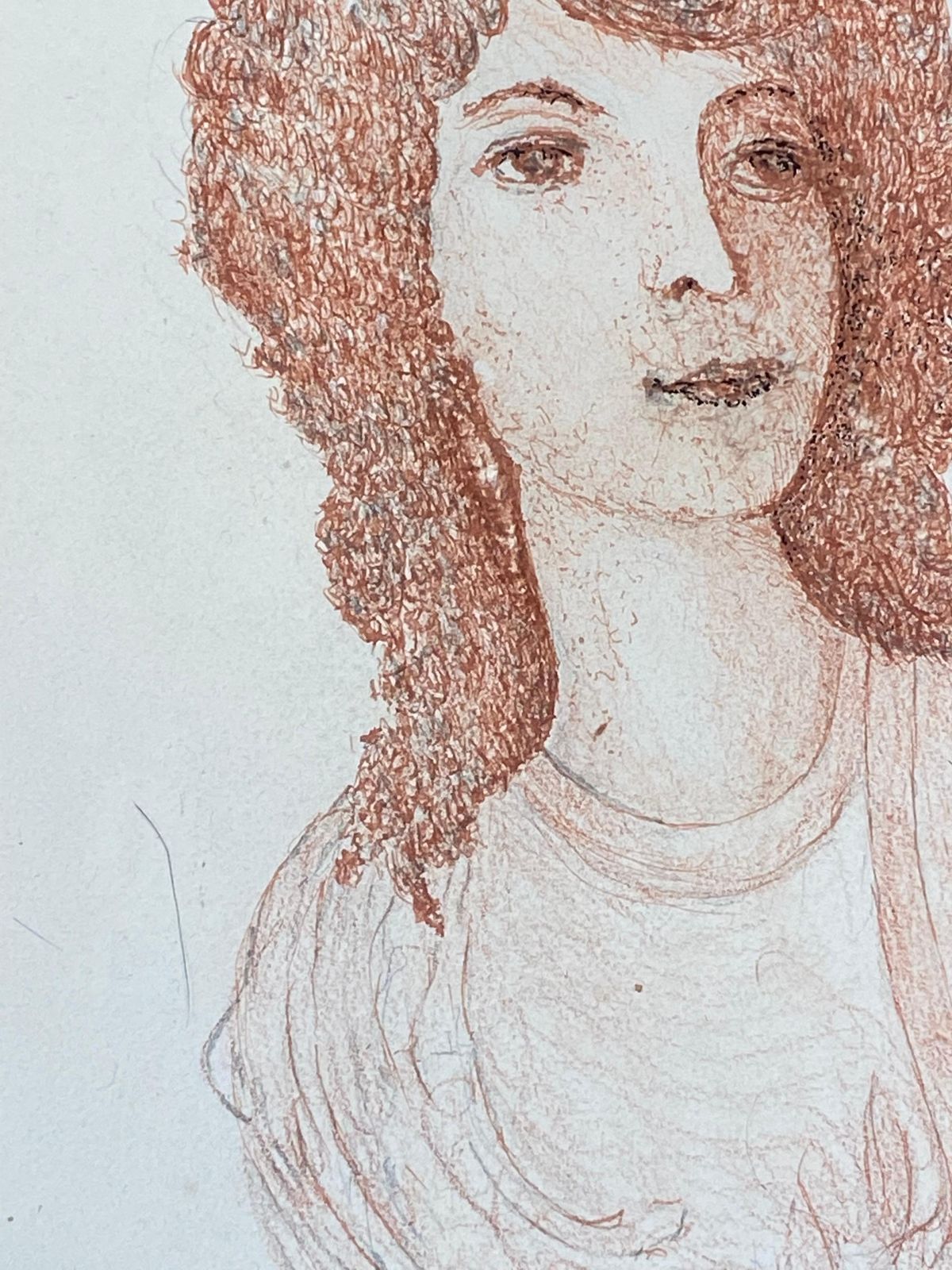 Unknown1950's French Modernist / Cubist Drawing, Red Portrait Of Lady1950 photo for sale