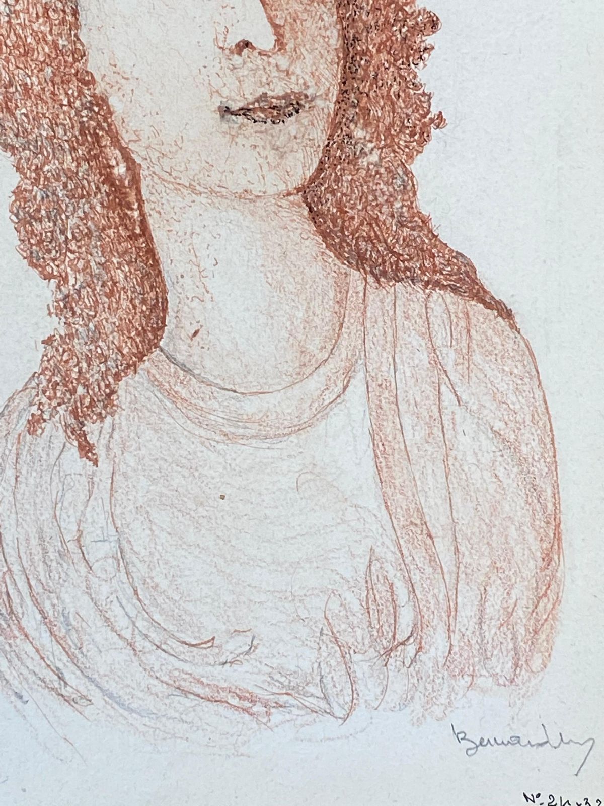 Unknown1950's French Modernist / Cubist Drawing, Red Portrait Of Lady1950 photo Art
