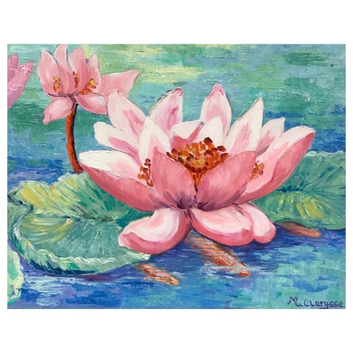 Unknownbright & Colorful French Impressionist Oil Painting, Pink Lillies2000