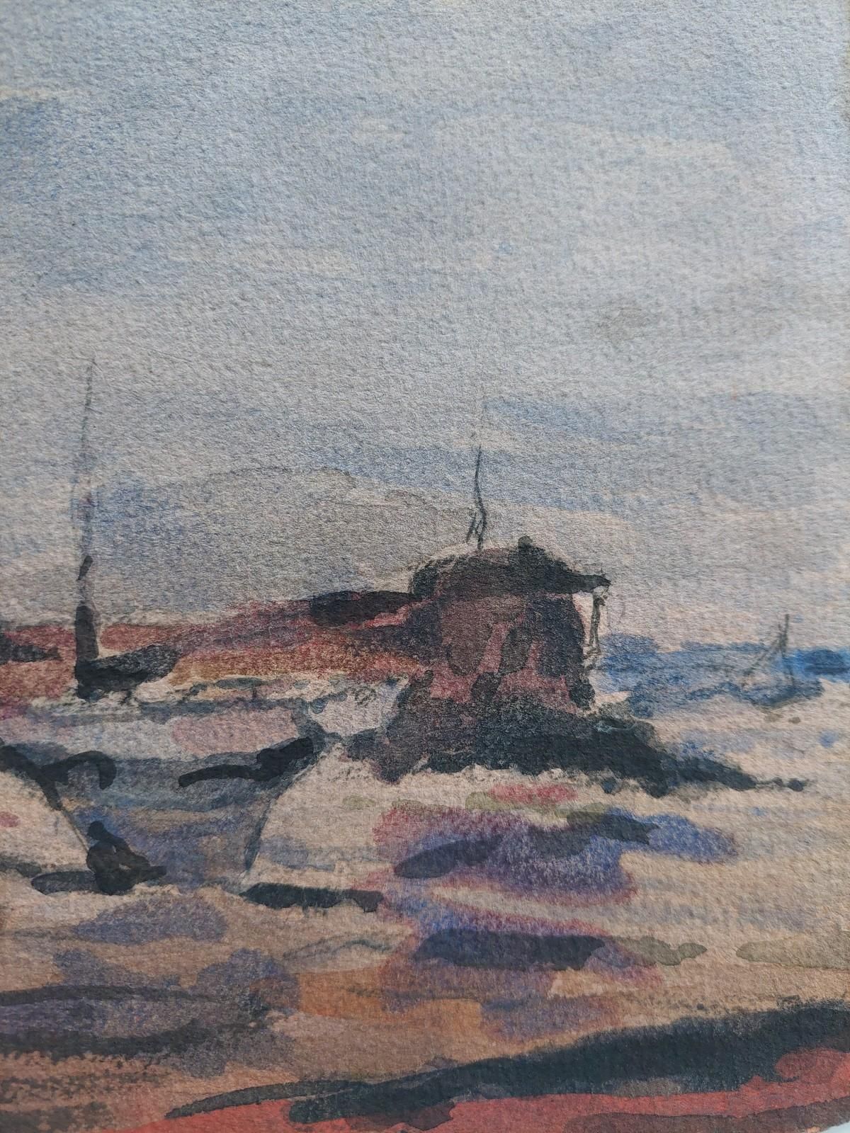 Unknownfrench Modernist Cubist Painting Figure By The Harbour20th Century photo vinterior