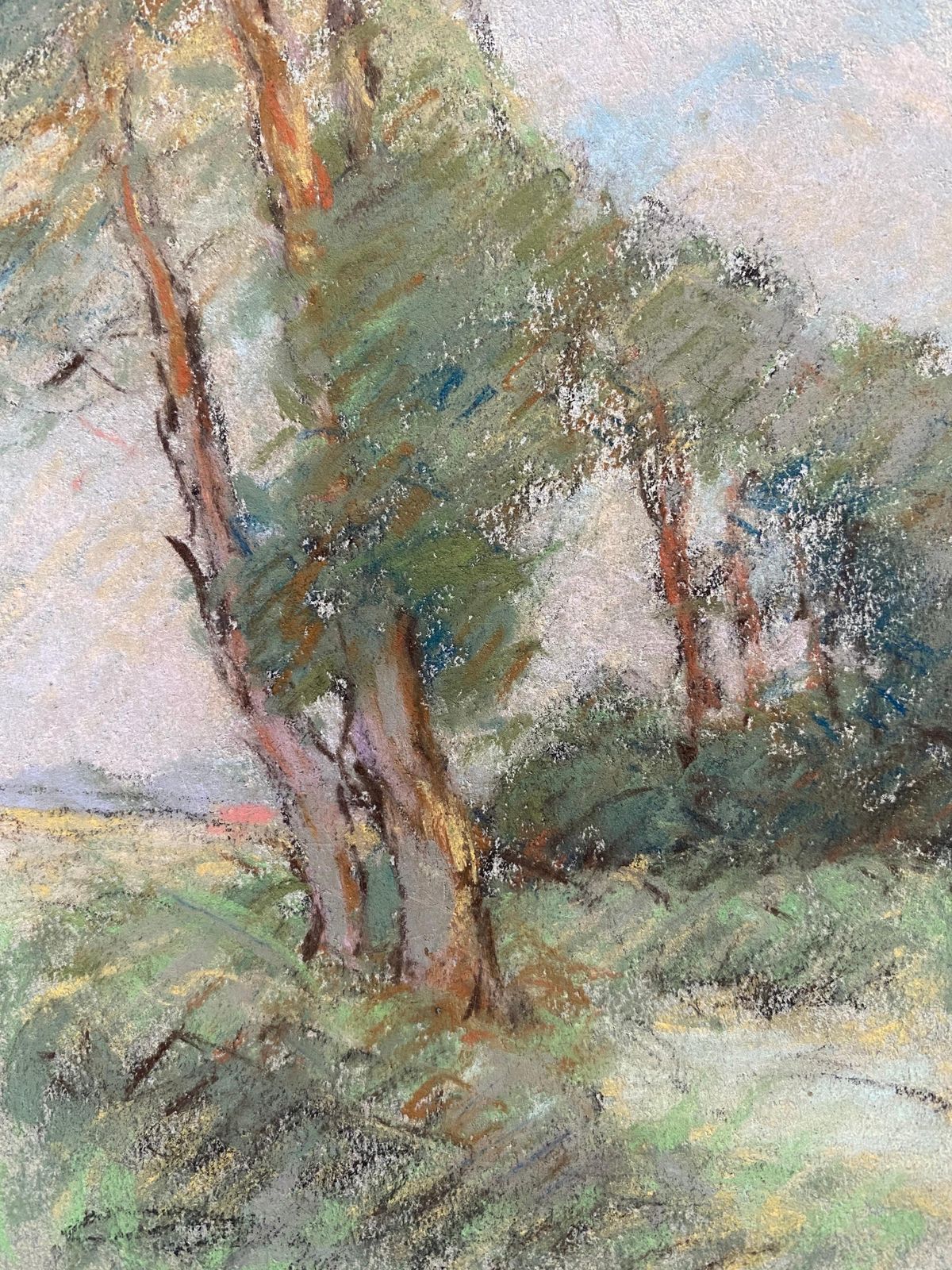 Unknowncamille Meriot French Impressionist Pastel Countryside Wispy Trees In Lanecirca 1940s photo Art