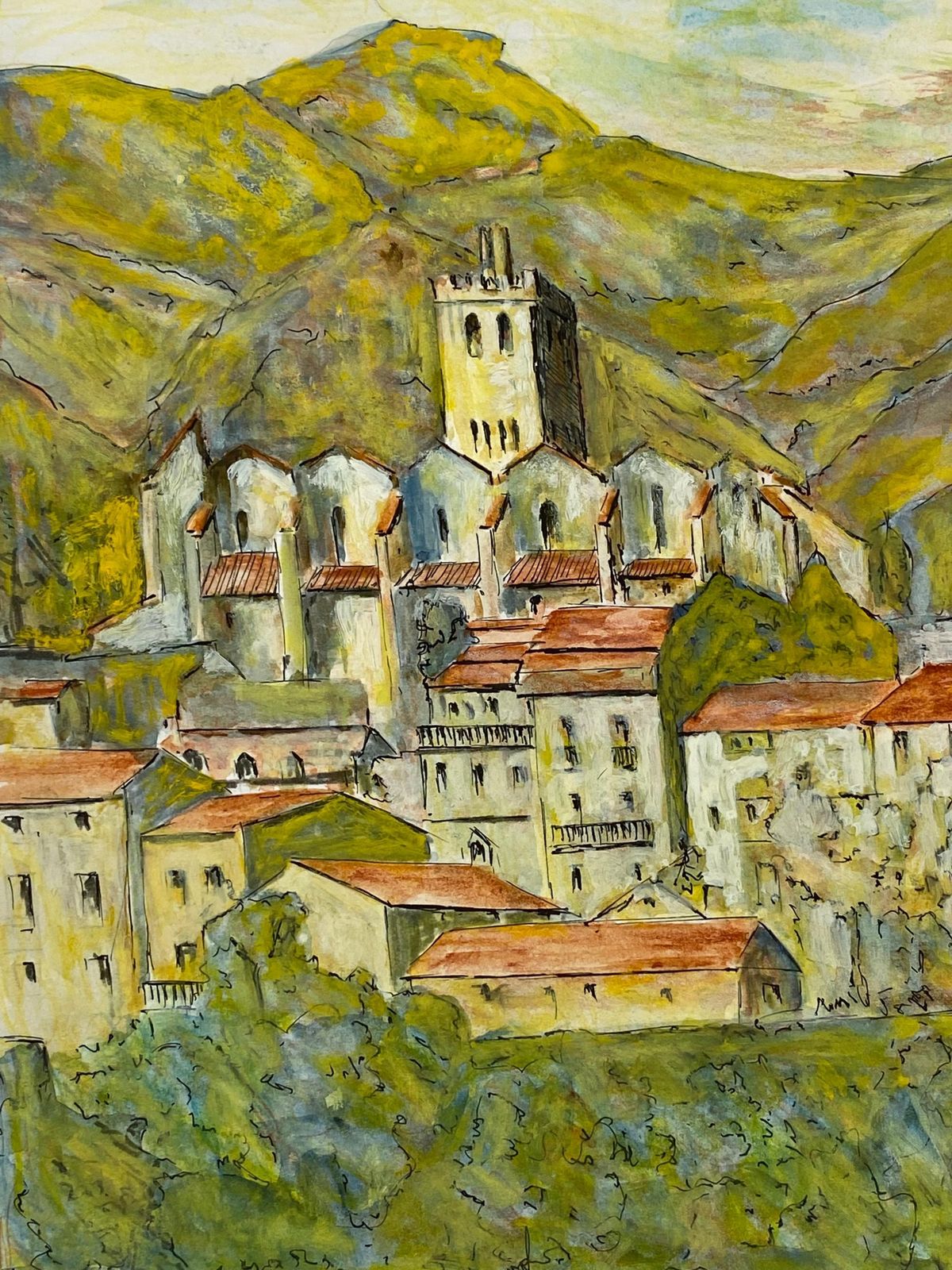 Unknown1950's French Modernist/ Cubist Painting Signed   Stunning French Buildings1950 photo vinterior