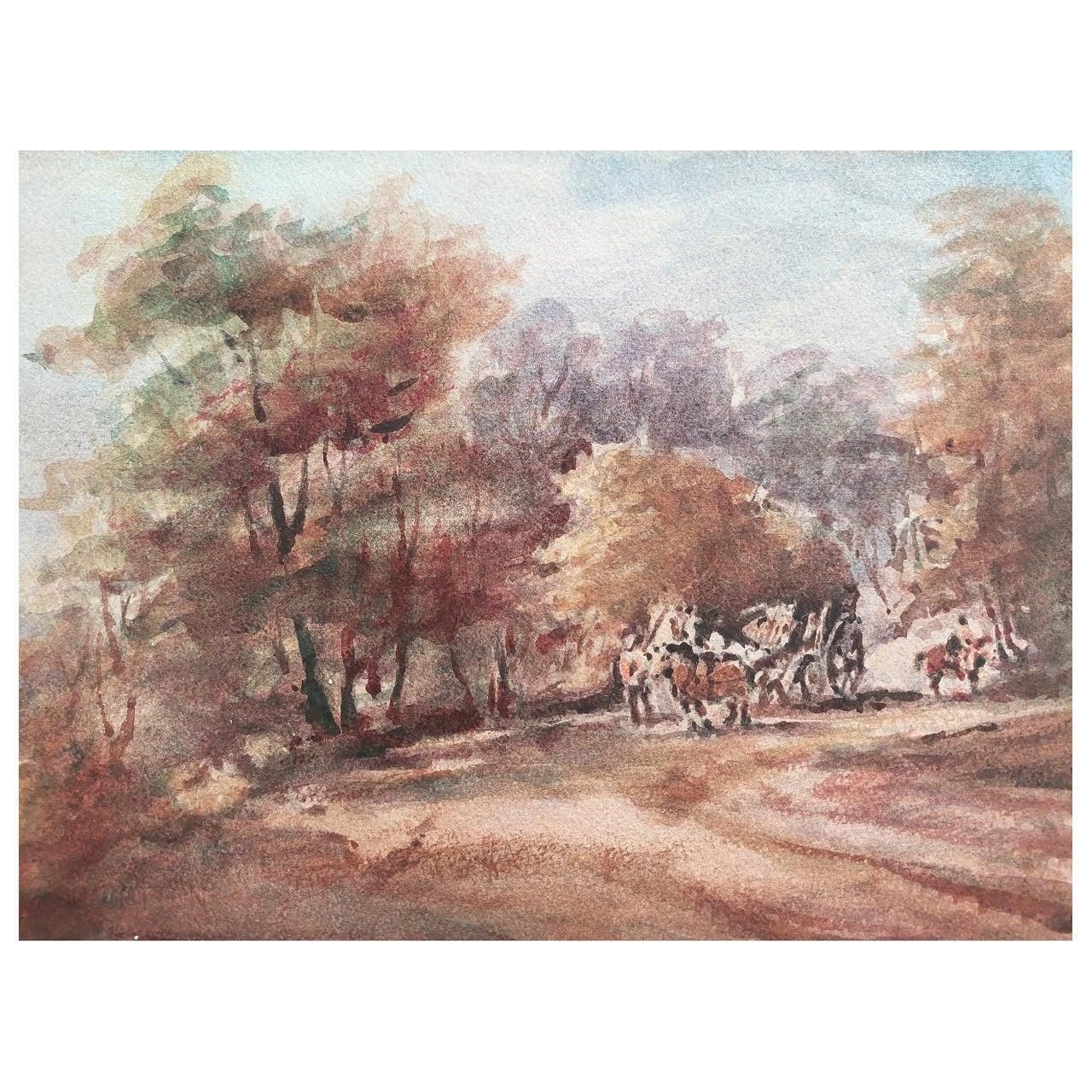 Maurice Mazeiliefrench Modernist Cubist Painting Country Scene With Horses And Cart20th Century