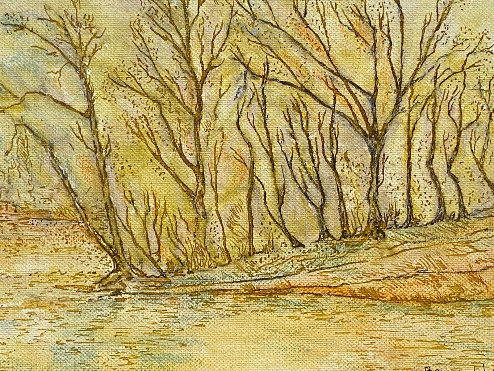 Unknown1950's French Modernist/ Cubist Painting Signed, Woodland Over Lake1950s photo Art