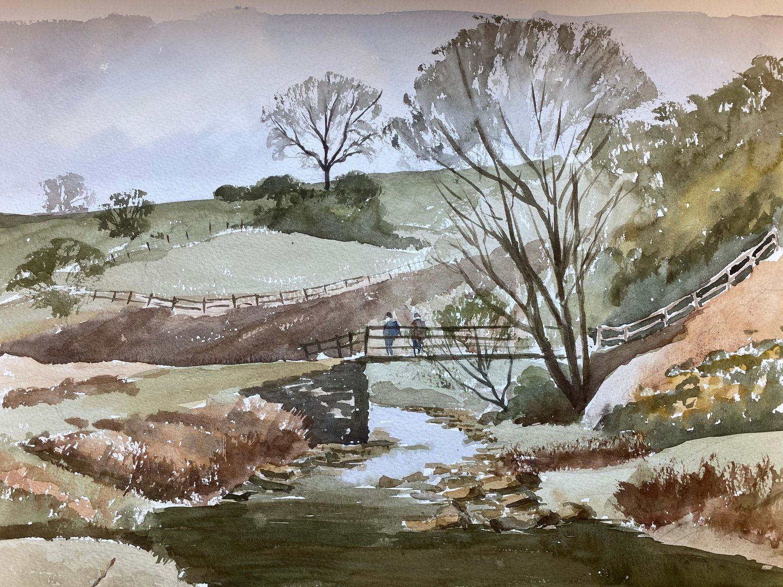 Unknownrural River Countryside Landscape Original British Watercolour Paintingcirca 1970s photo furniture