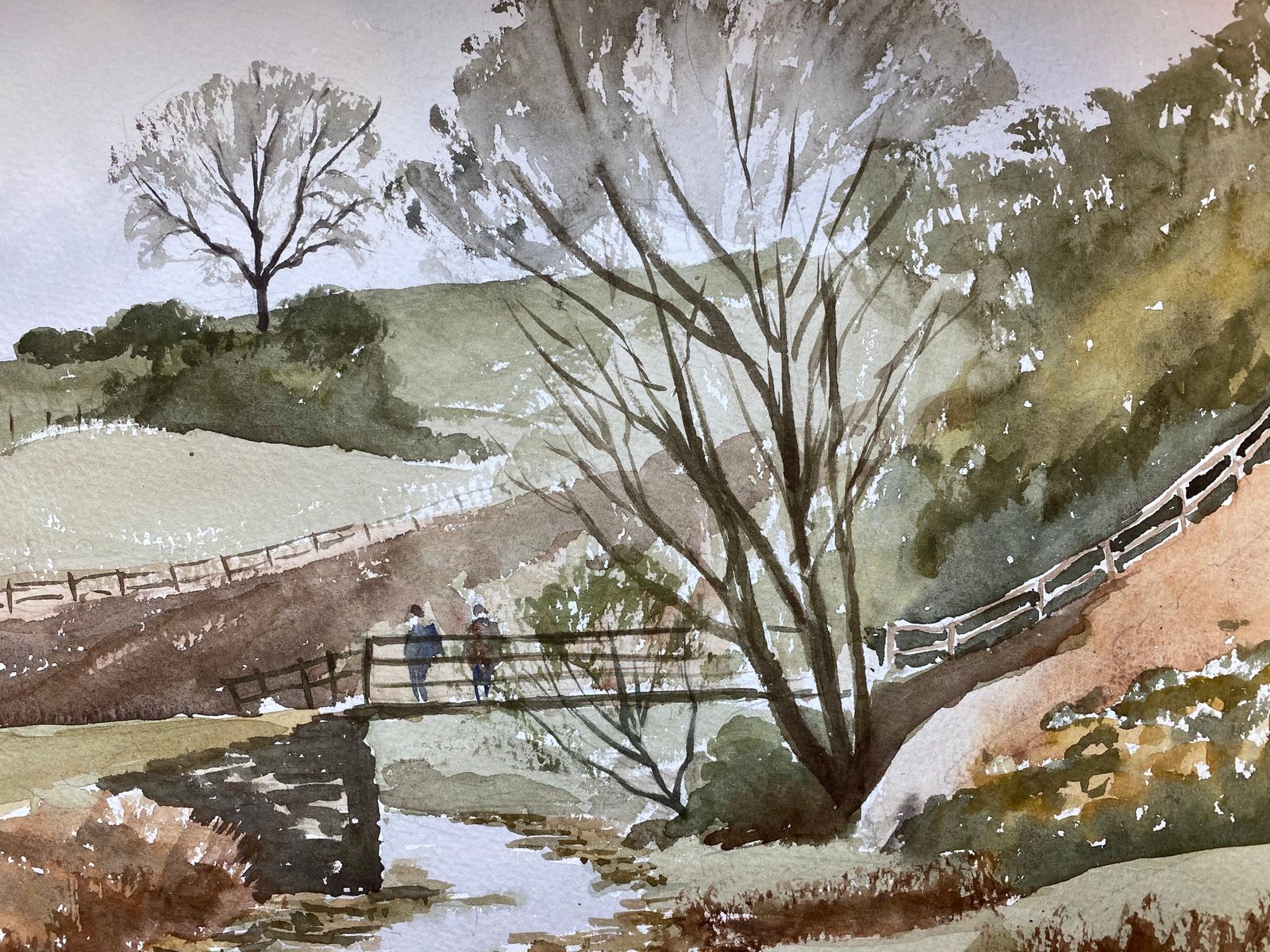 Unknownrural River Countryside Landscape Original British Watercolour Paintingcirca 1970s photo Art