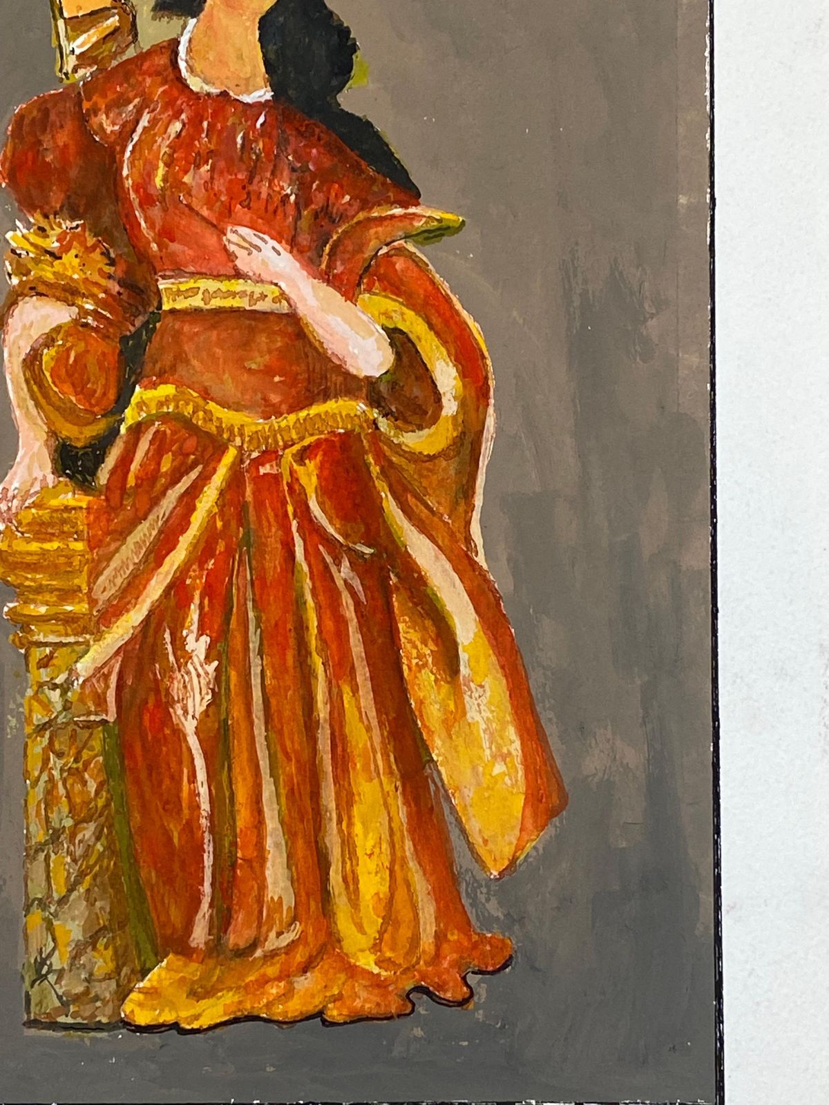 Unknown1950's French Modernist/ Cubist Painting   Lady In Vibrant Red & Orange Dress1950 photo for sale