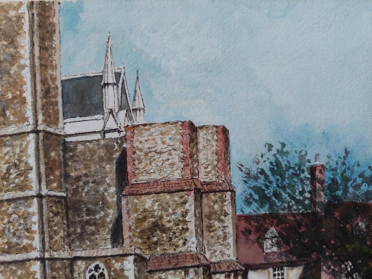 English  Schooltraditional English Painting Rochester Cathedral Deanery Gate, Kent England20th Century photo vintage
