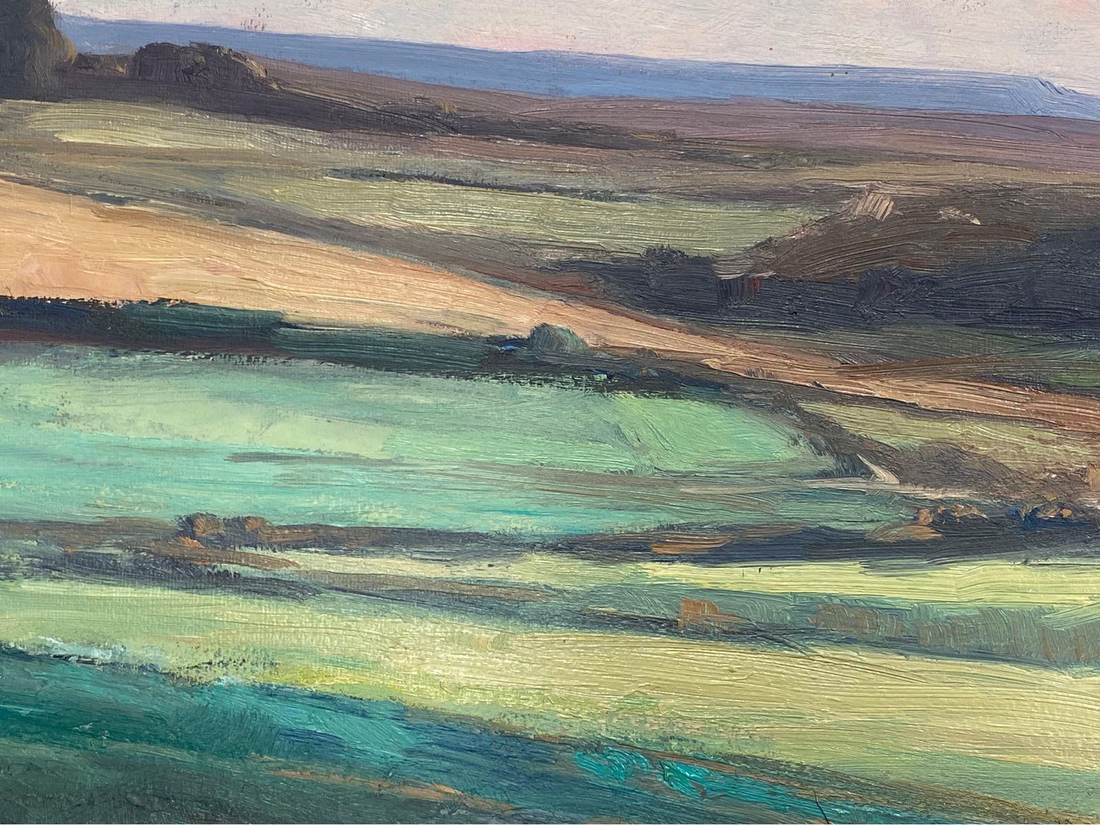 Leon Hatotantique Signed French Impressionist Oil, Panoramic Rolling Landscape Fieldsearly 20th Century photo 407.0