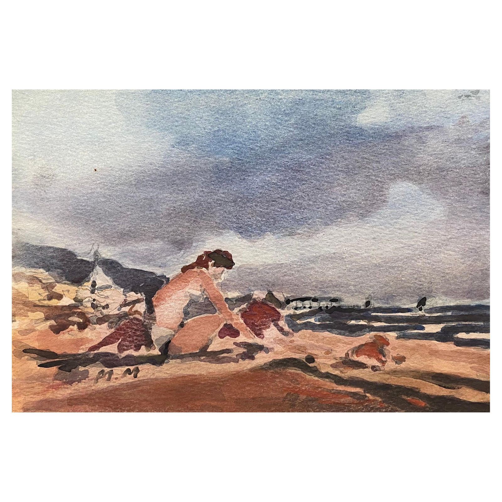 Unknownmaurice Mazeilie French Impressionist Signed Watercolour, Figure On Cloudy Beach20th Century