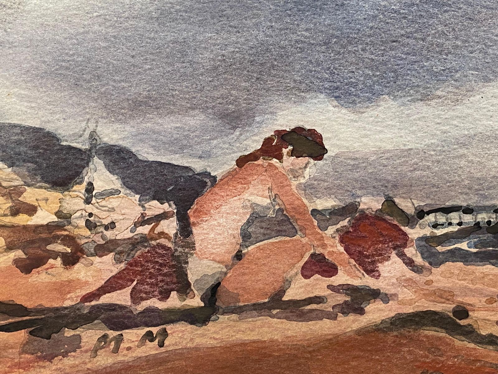 Unknownmaurice Mazeilie French Impressionist Signed Watercolour, Figure On Cloudy Beach20th Century photo Art