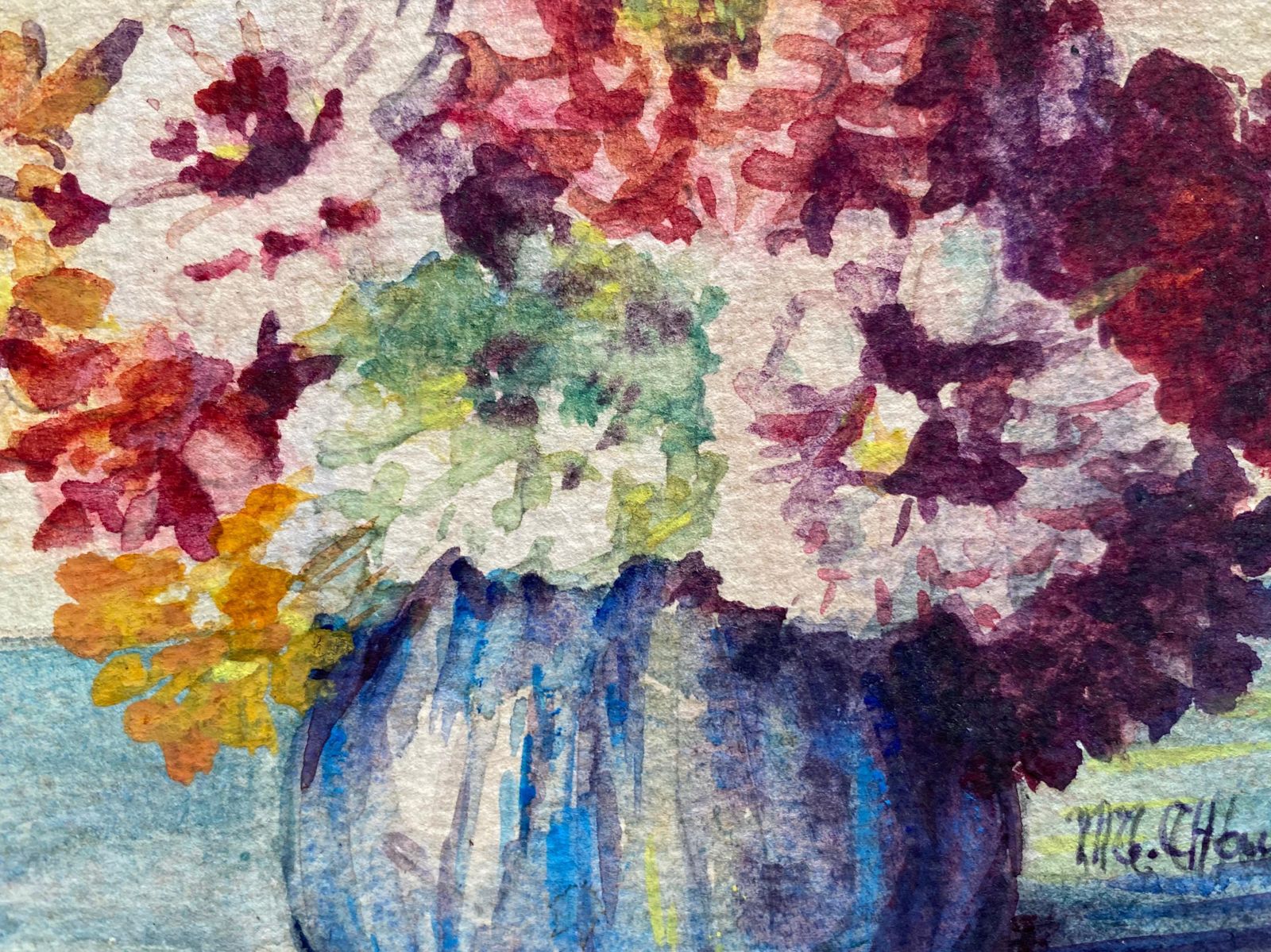 Unknownearly 1900's French Impressionist Signed Flower Watercolour By Marie Carreaucirca 1900s photo furniture