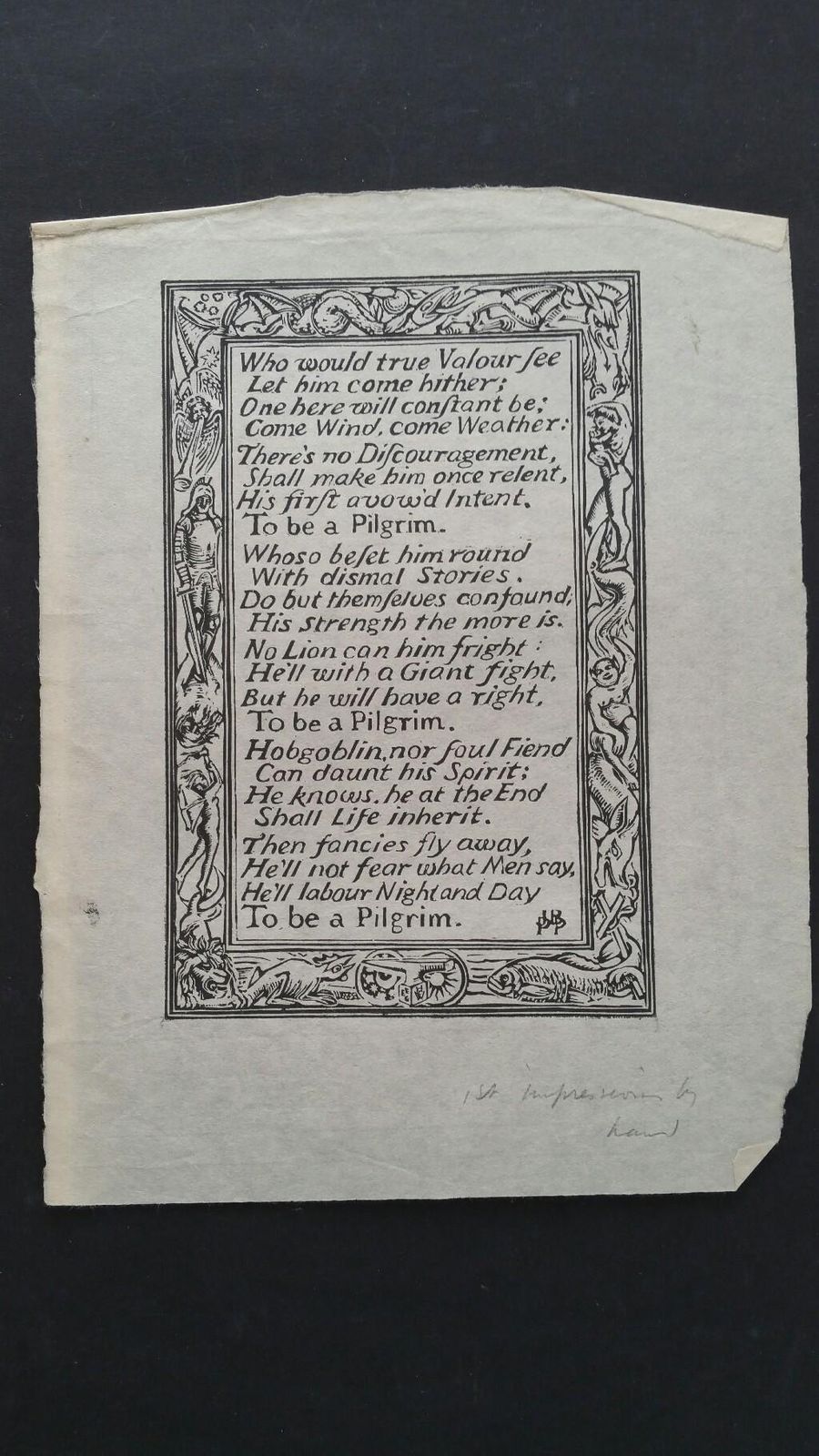 Unknownenglish Antique Woodcut Engraving, Inscribed, Of Bunyan Hymncirca 1920 1930 photo furniture