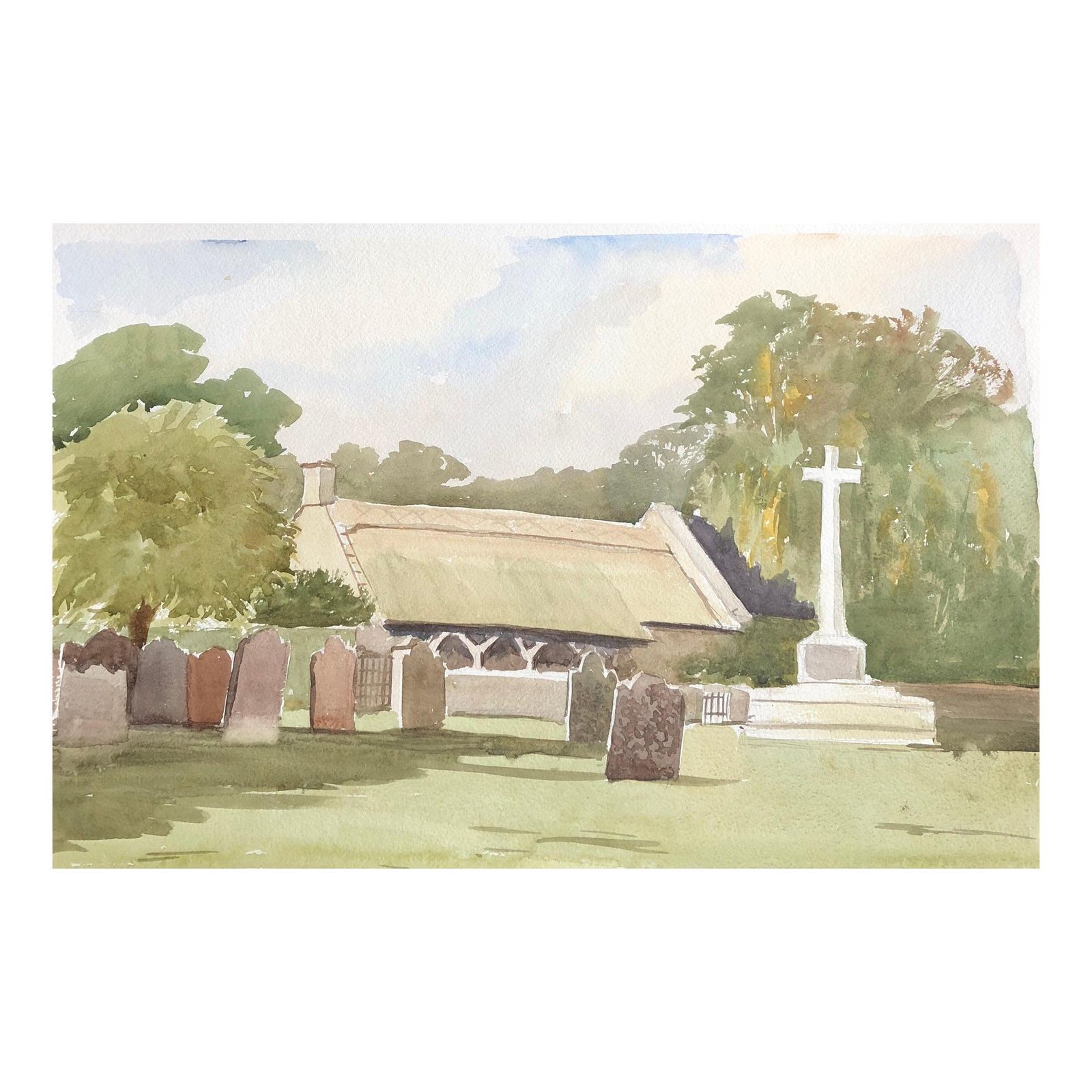Unknowndinton Cemetary, Original British Watercolour Paintingcirca 1994