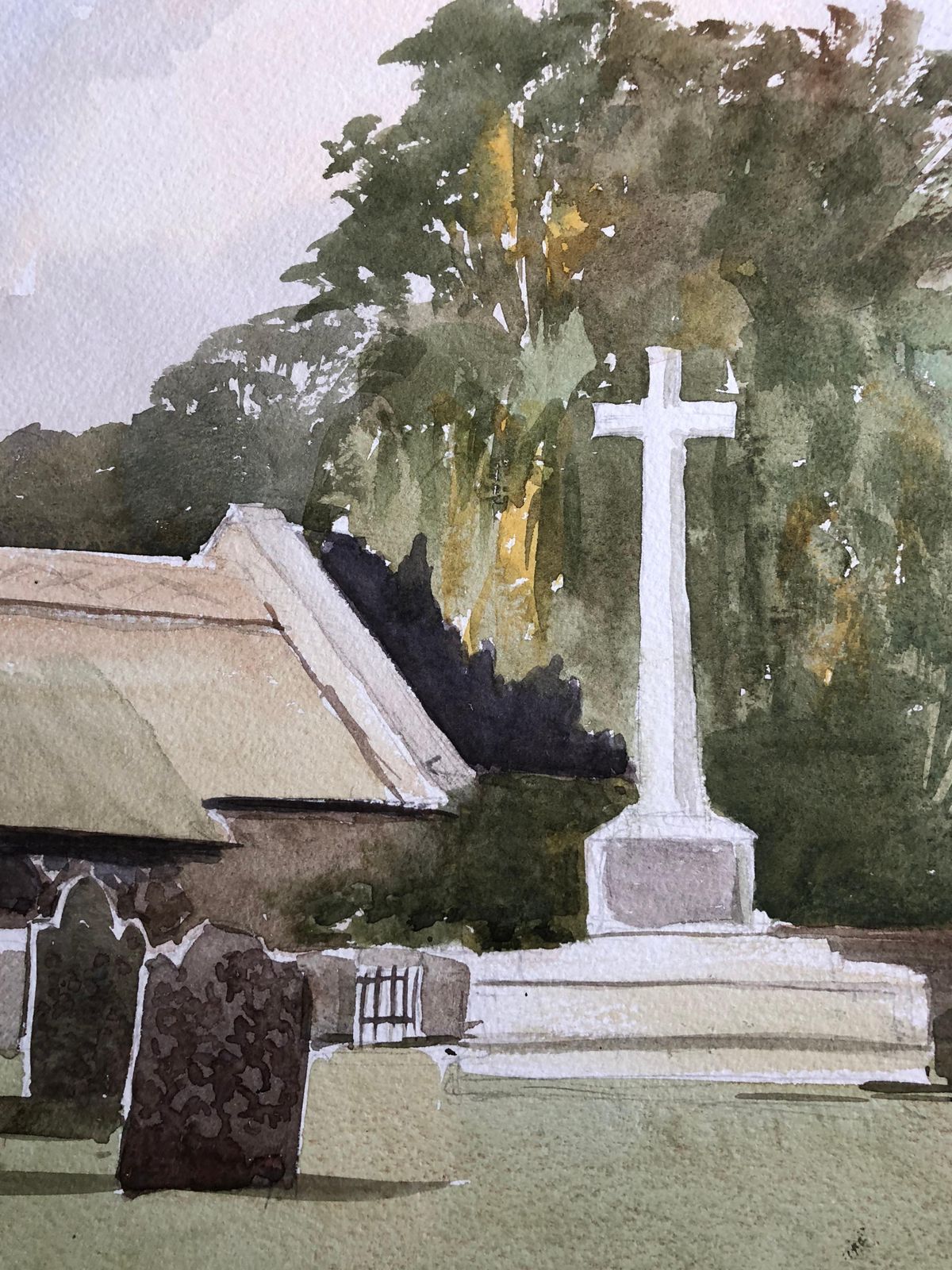 Unknowndinton Cemetary, Original British Watercolour Paintingcirca 1994 photo Art