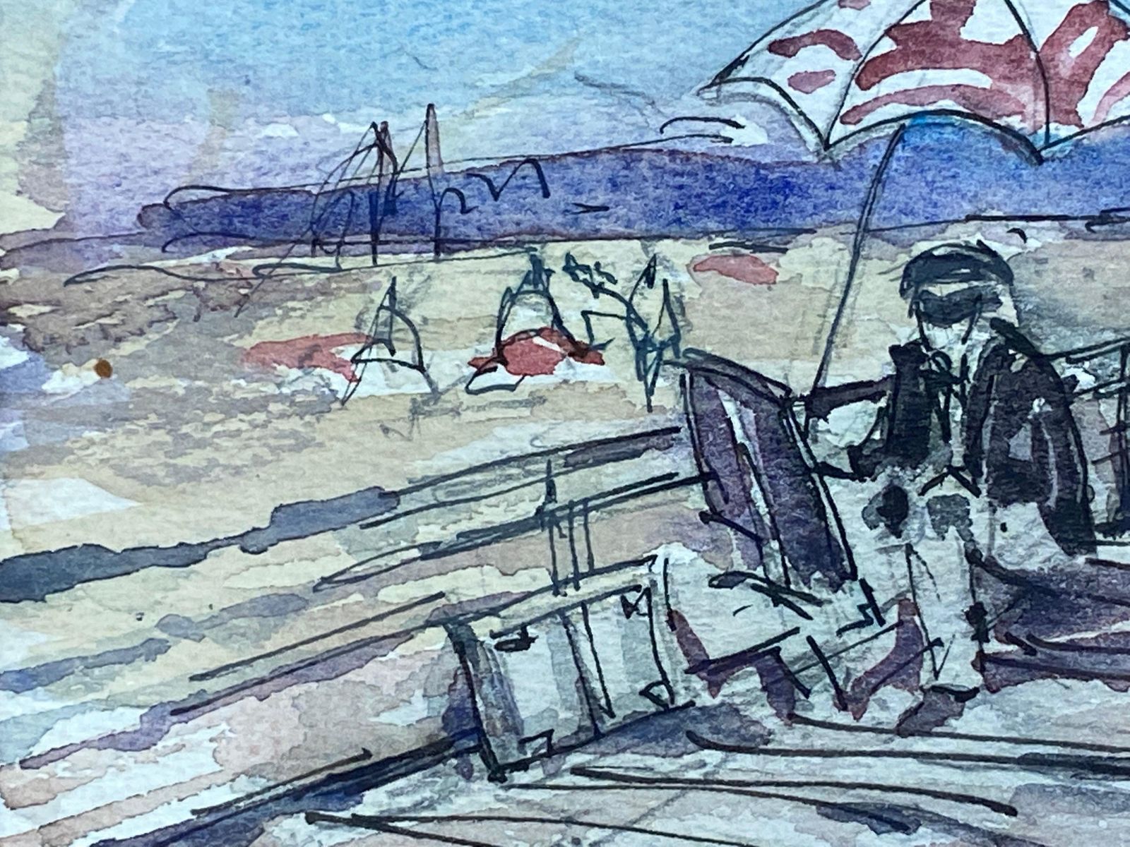 Unknownartist At Easel Painting On The Beach, French Impressionist Watercolor20th Century photo for sale