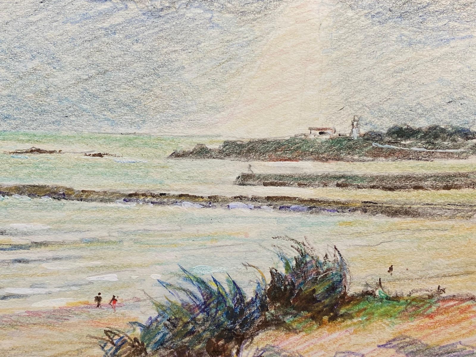 Unknownvintage French Signed Impressionist Crayon Drawing Brittany Coastline Seascapecirca 1940s photo furniture