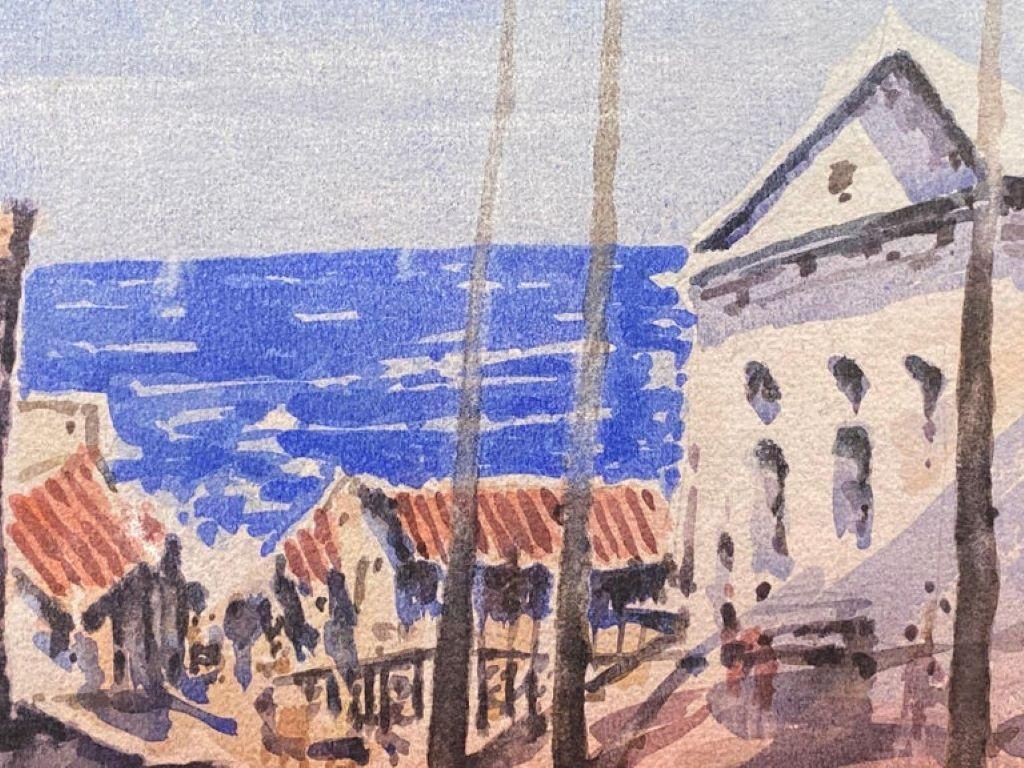 Unknownmaurice Mazeilie, French Impressionist Watercolour, Beach Town20th Century photo for sale