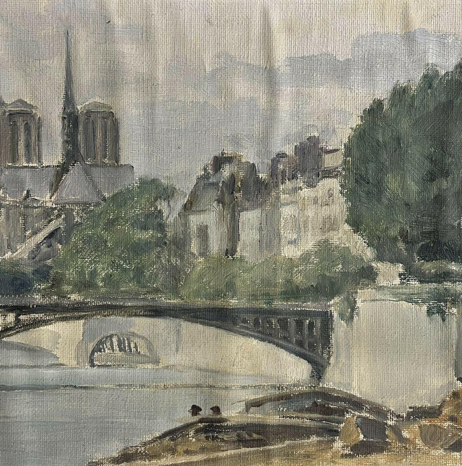 Unknownnotre Dame Paris From The River Seine, Mid 20th Century French Framed Oilmid 20th Century photo Art