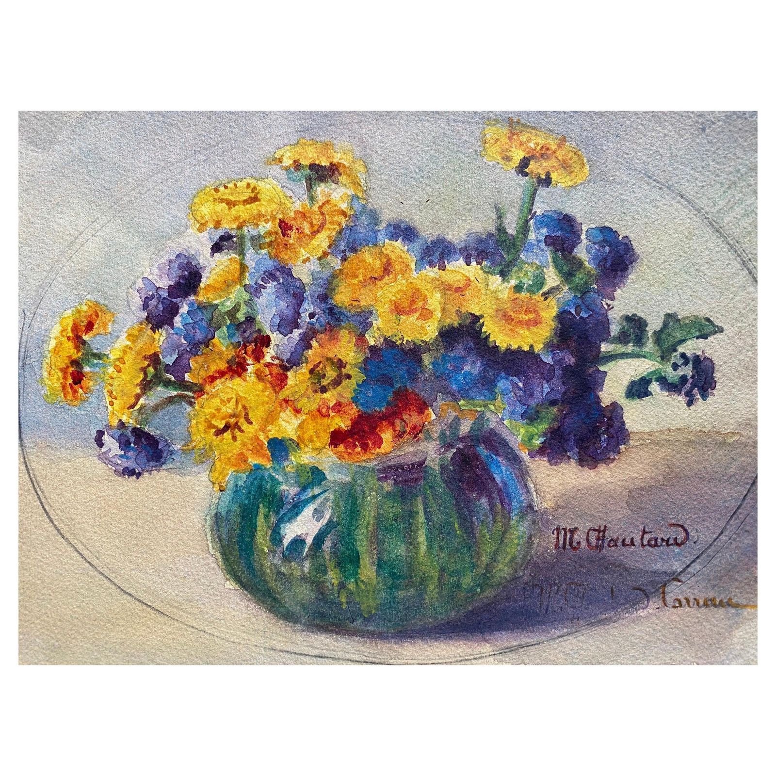 Unknownearly 1900's French Impressionist Signed Flower Watercolour By Marie Carreaucirca 1900s