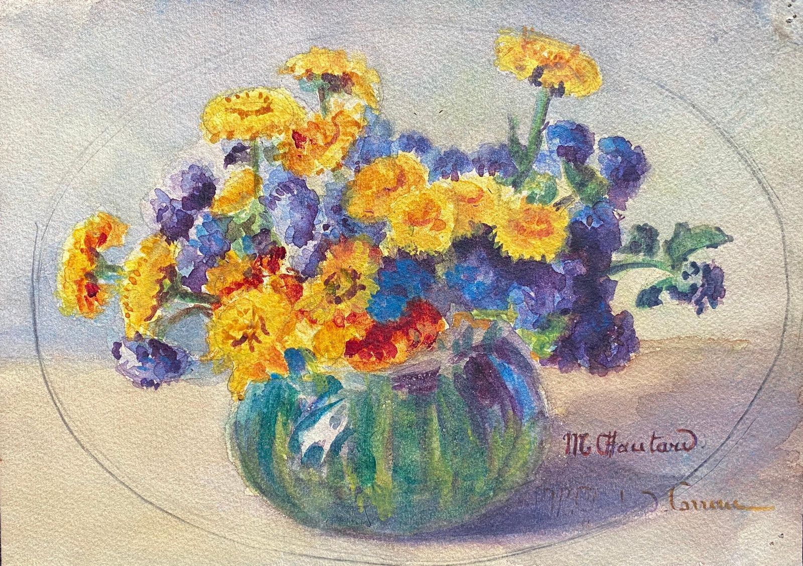 Unknownearly 1900's French Impressionist Signed Flower Watercolour By Marie Carreaucirca 1900s photo furniture