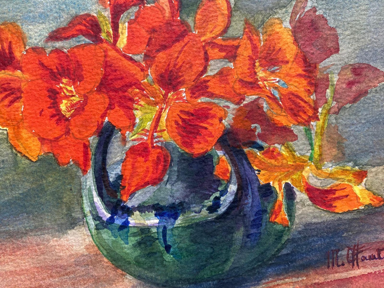 Unknownearly 1900's French Impressionist Signed Flower Watercolour By Marie Carreaucirca 1900s photo furniture