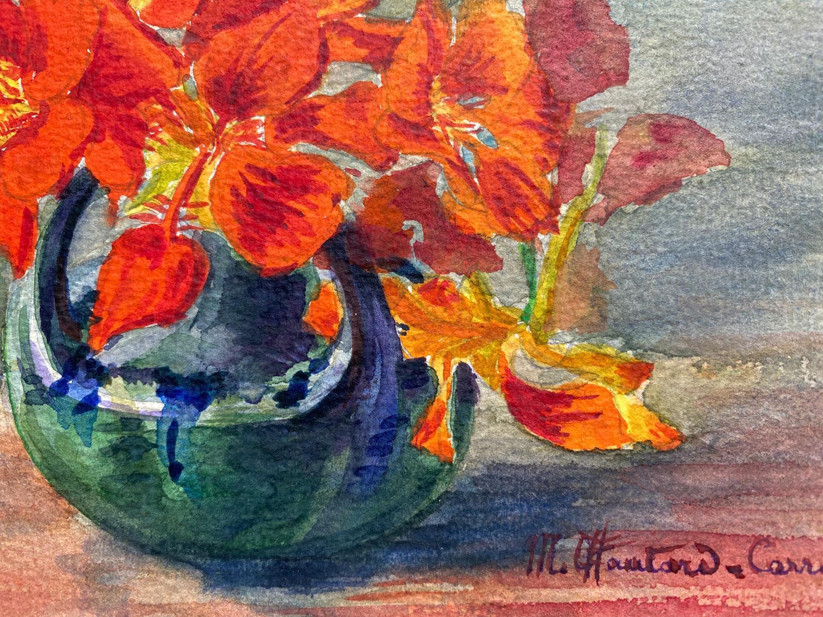 Unknownearly 1900's French Impressionist Signed Flower Watercolour By Marie Carreaucirca 1900s photo for sale