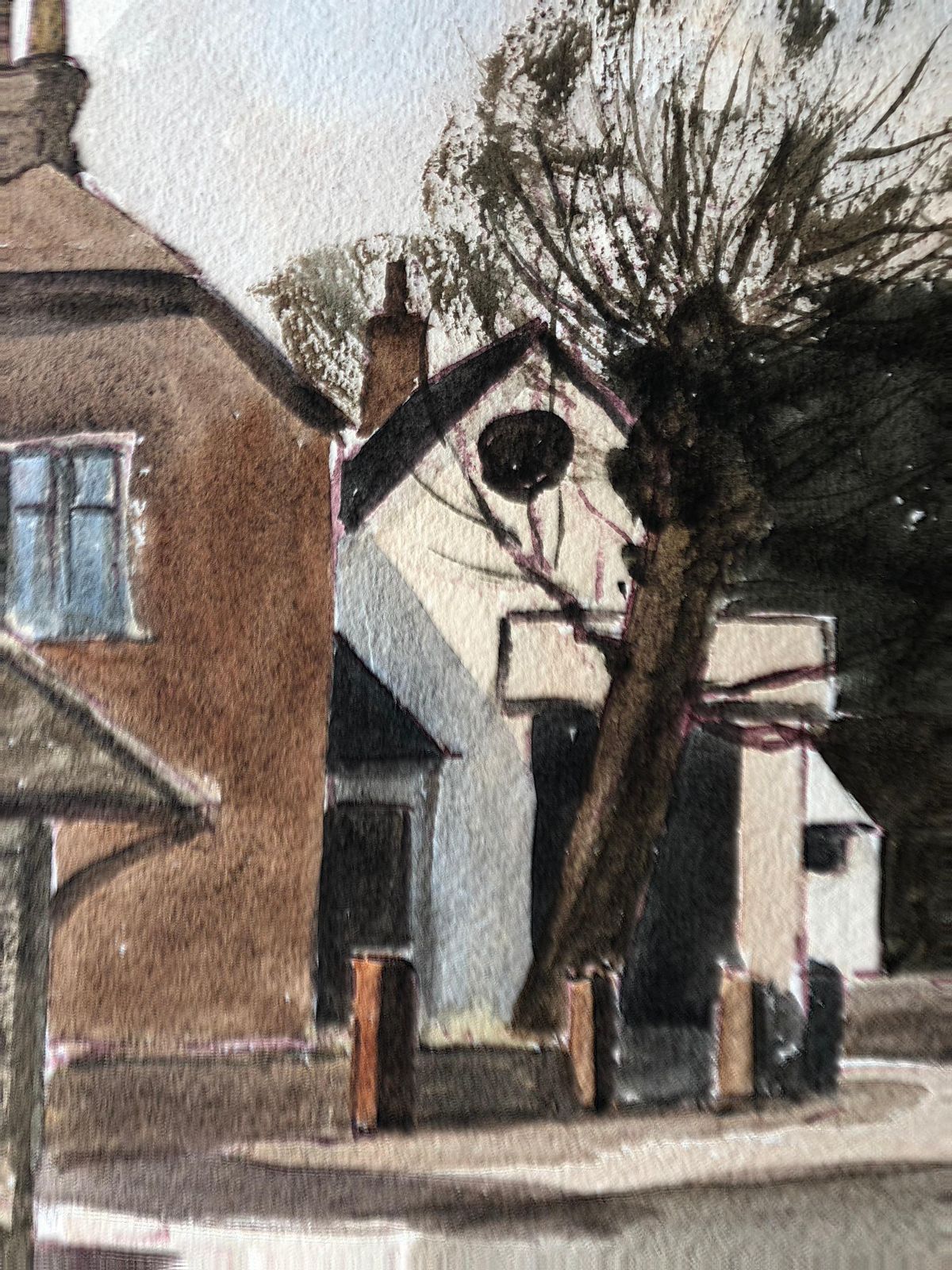 Unknownclock Tower, English Town, Signed Original British Watercolour Paintingcirca 1970s photo Art