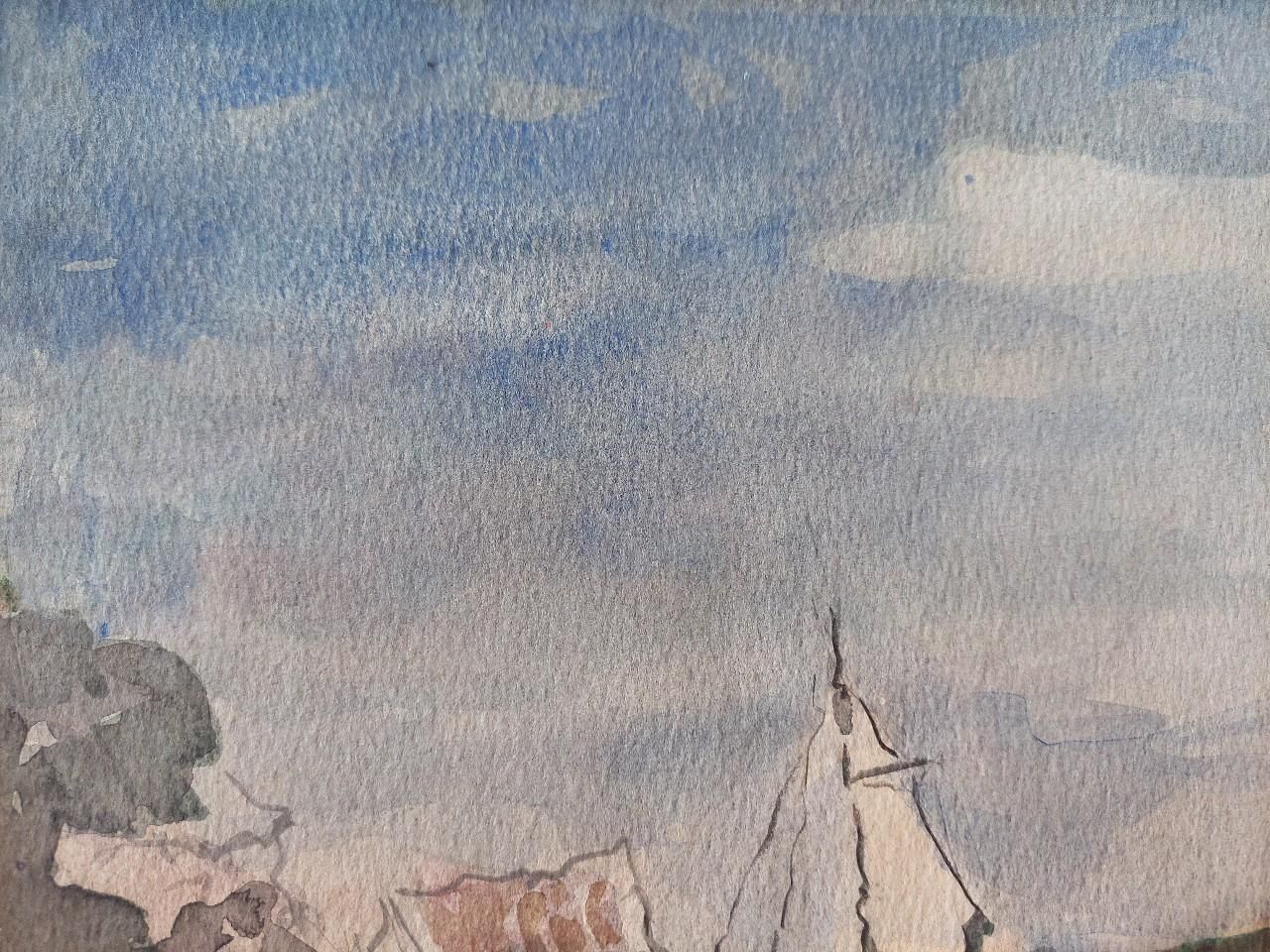 Maurice Mazeiliefrench Modernist Cubist Painting Fishing Boats On Rocky Coast20th Century photo Art
