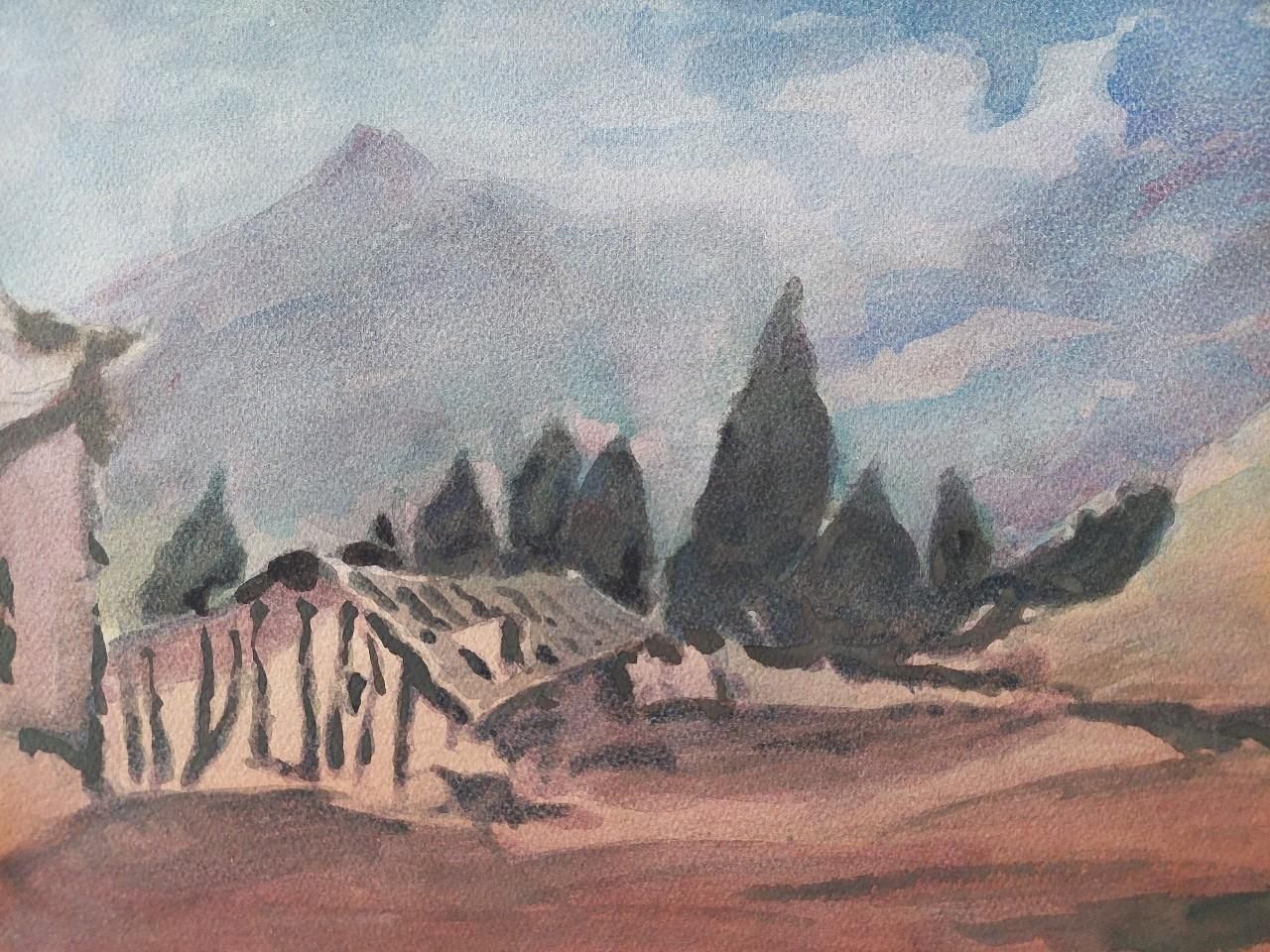 Maurice Mazeiliefrench Modernist Cubist Painting Provence Mountains20th Century photo for sale