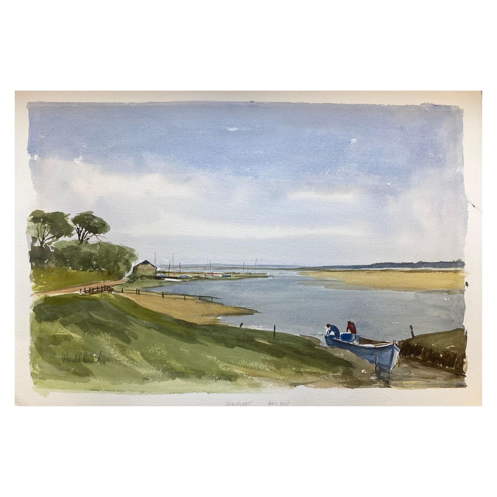 Unknownbeautiful English Town Boat Ready For Sea, Signed British Watercolour Paintingcirca 1970s