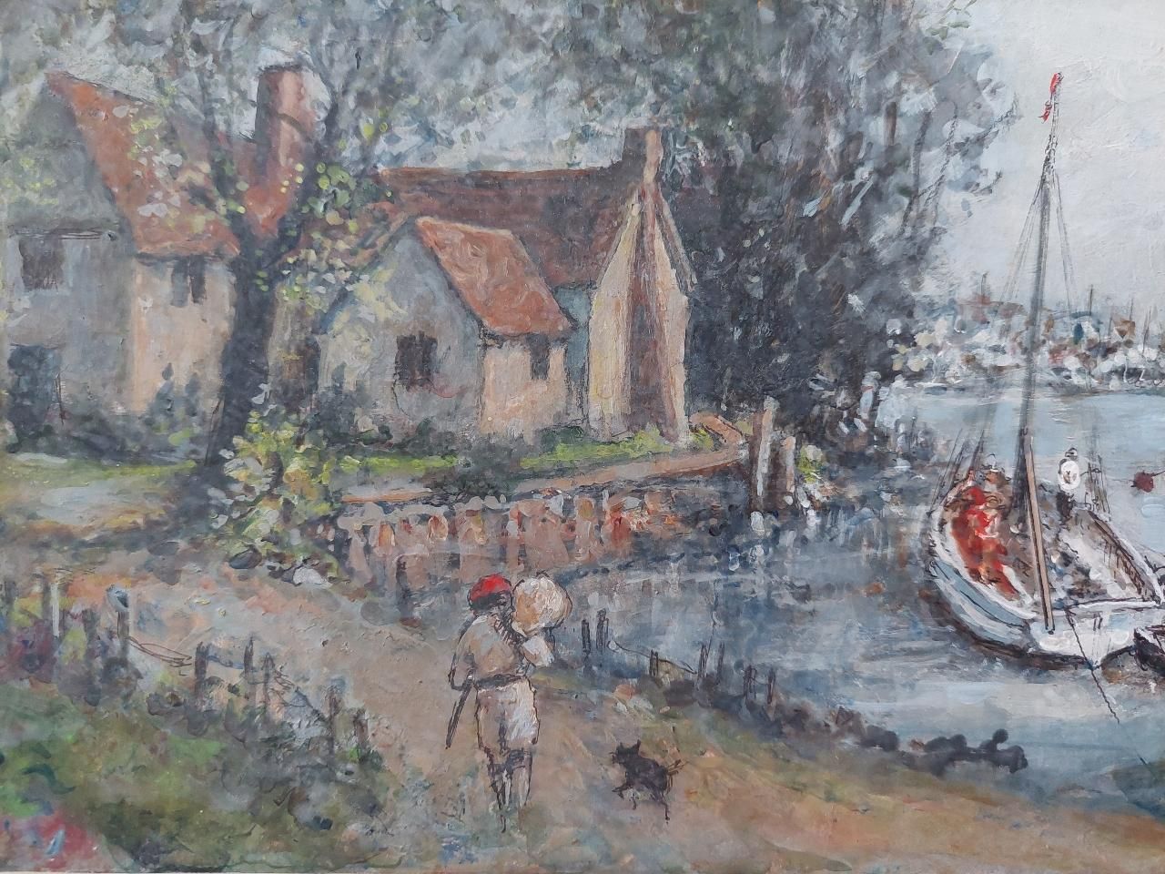 English  Schooltraditional English Painting Maritime Scene On River Medway, Kent, England20th Century photo vinterior